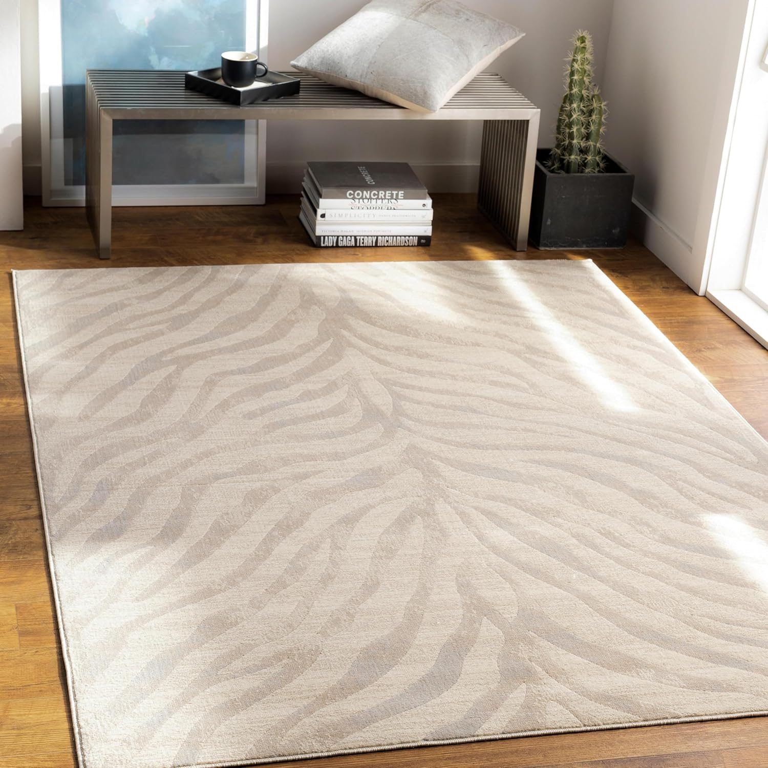 Mark&Day – Alfombra moderna de 6 x 9 pies, color gris claro, alfombra gris beige para sala de estar, dormitorio o cocina (6 pies 7 pulgadas x 9 pies)