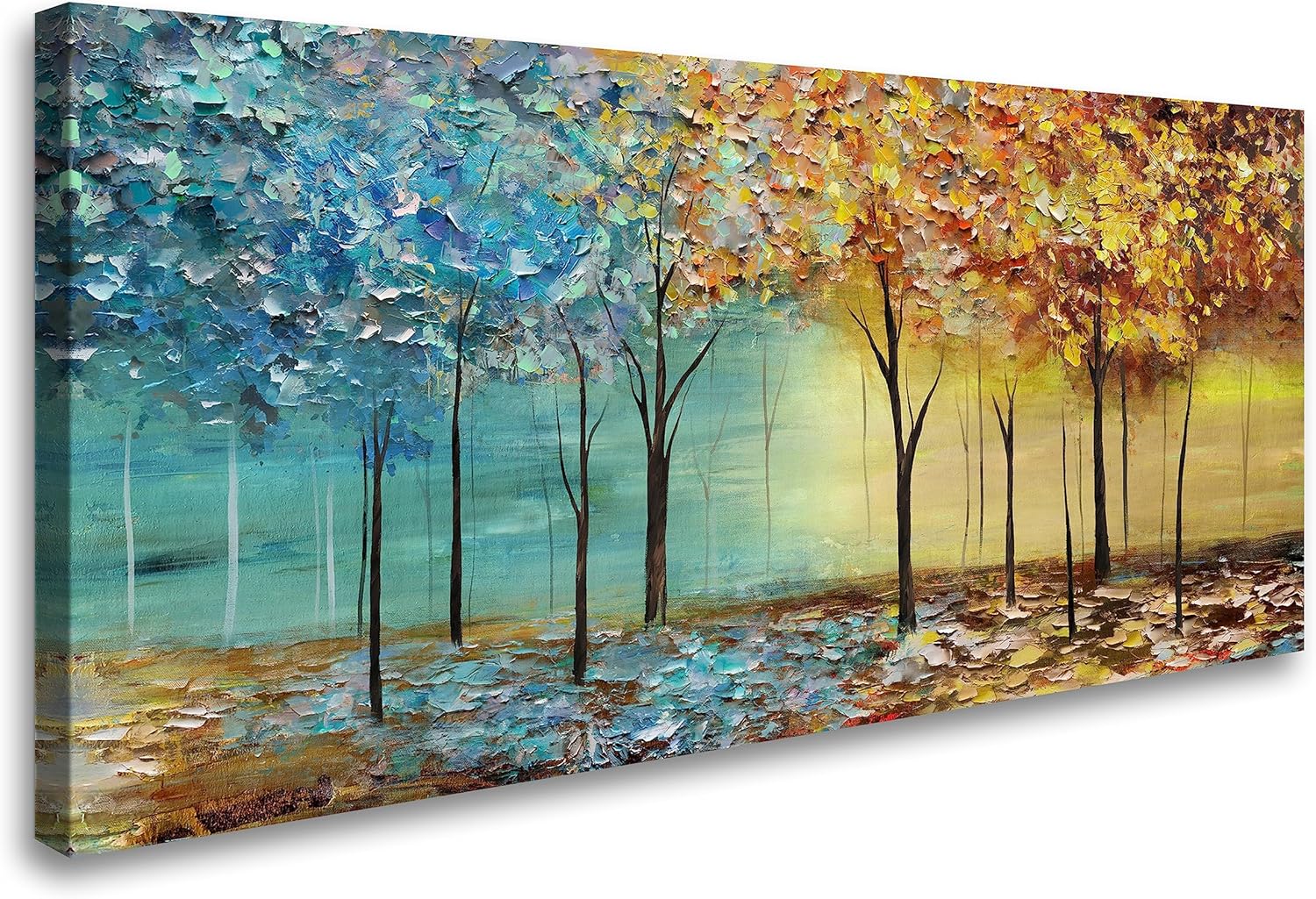 Cao Gen Decor Art A63450 – Lienzo decorativo para pared, árboles abstractos, 1 panel, azul y amarillo, cuadros abstractos de bosque, estirados y