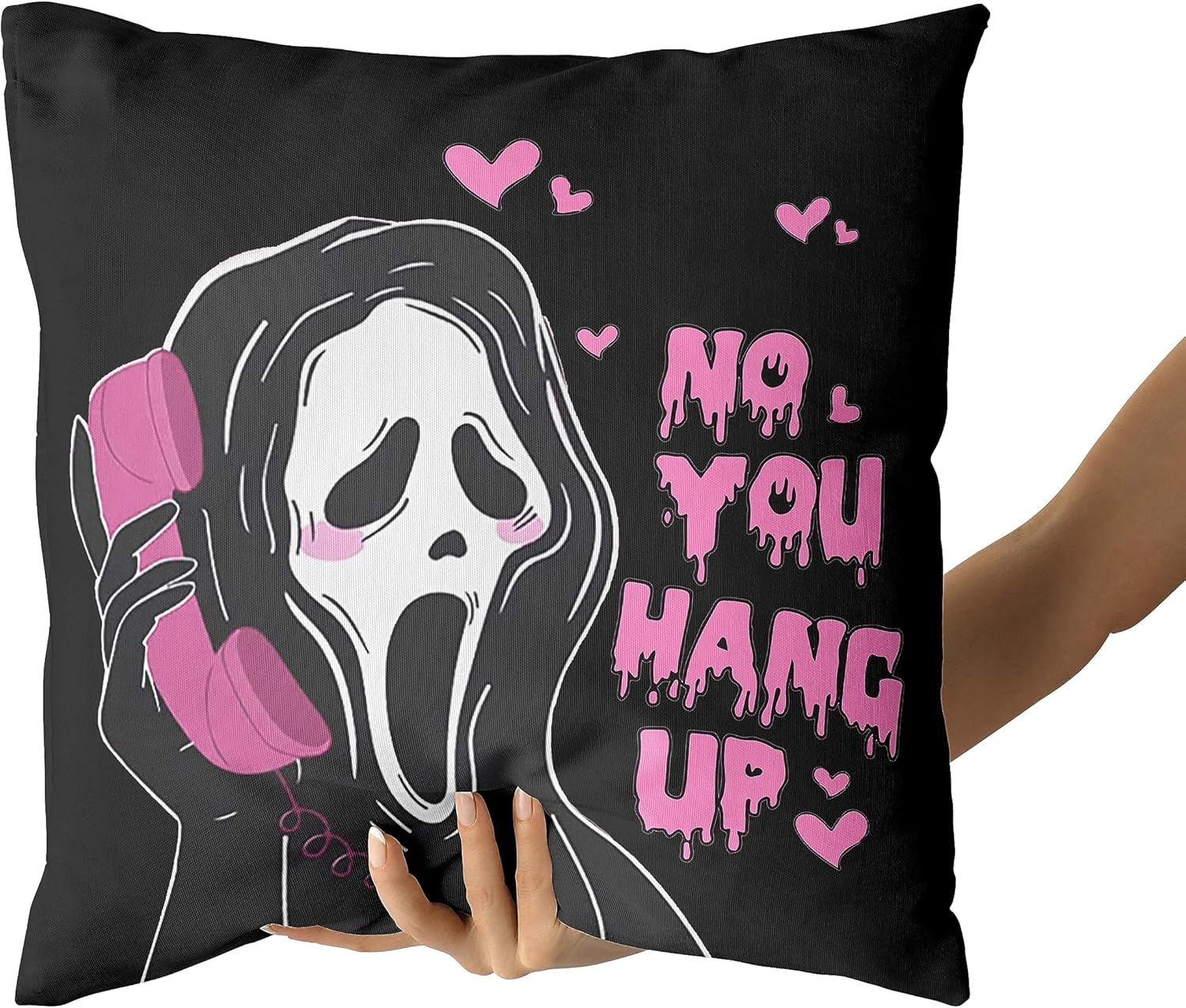 No You Hang Up – Funda de almohada con diseño de fantasma rosa, color negro, para Halloween, Día de San Valentín, decoración para sofá, dormitorio,