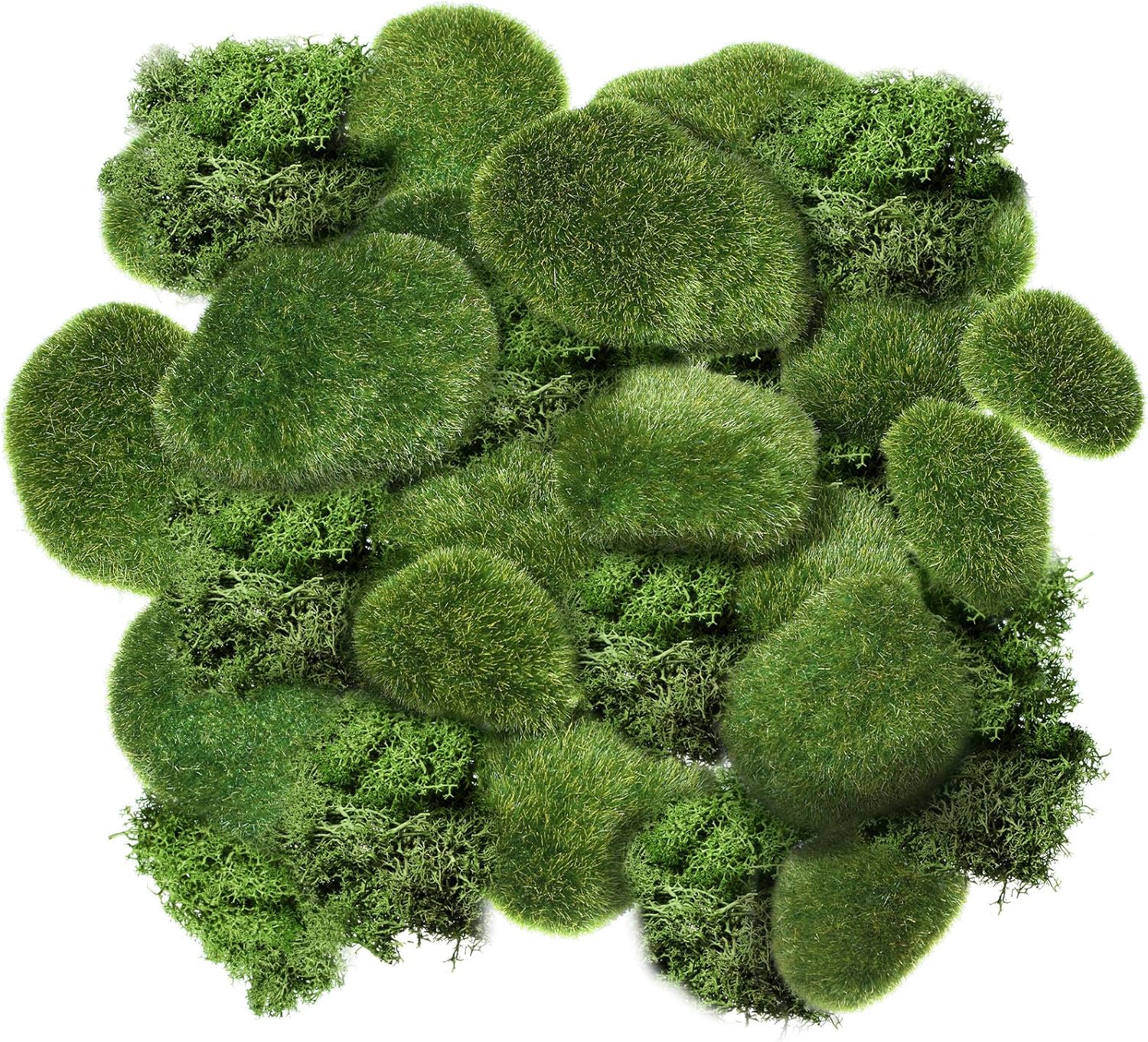 Chuangdi 80 piezas de rocas artificiales de musgo de varios tamaños, piedras verdes de imitación decorativas, bolas de musgo verde, decoración para
