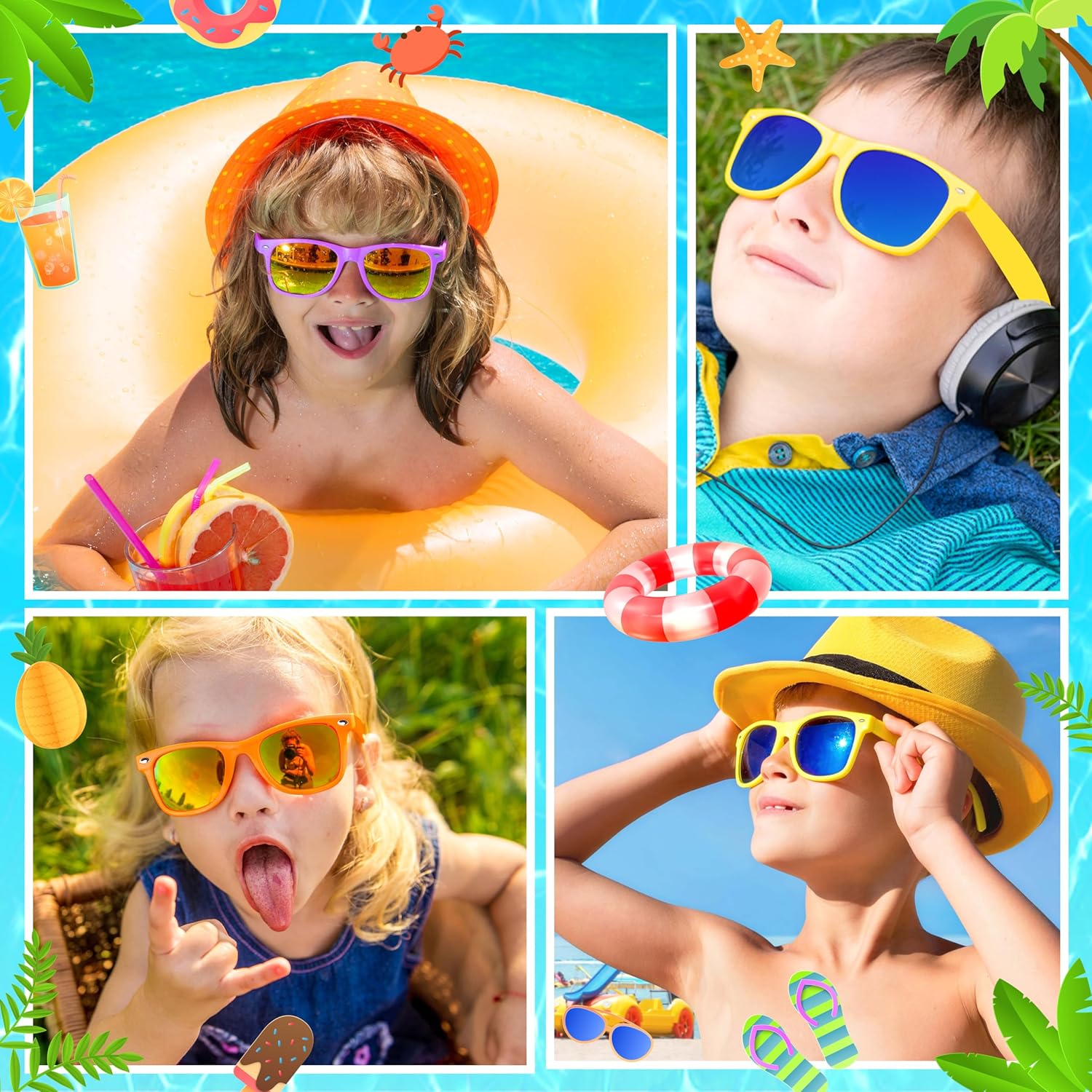 32 lentes de sol para niños, regalos de fiesta, gafas de sol neón con protección UV400 para niños de 3 a 5 4 a 8 años para verano, piscina, playa,