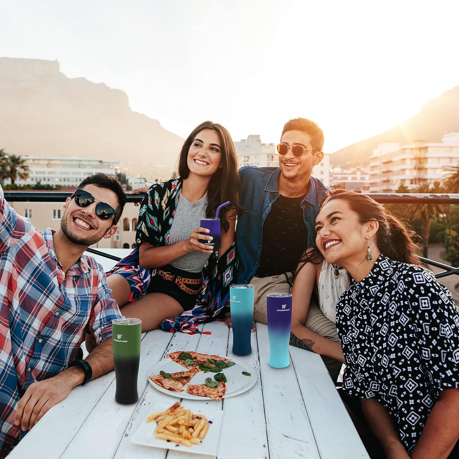 HYDRAFLOW Capri – Vaso de 30 onzas con popote  Vaso aislado al vacío de triple pared  Vaso aislado al vacío  Vaso de acero inoxidable  Vaso