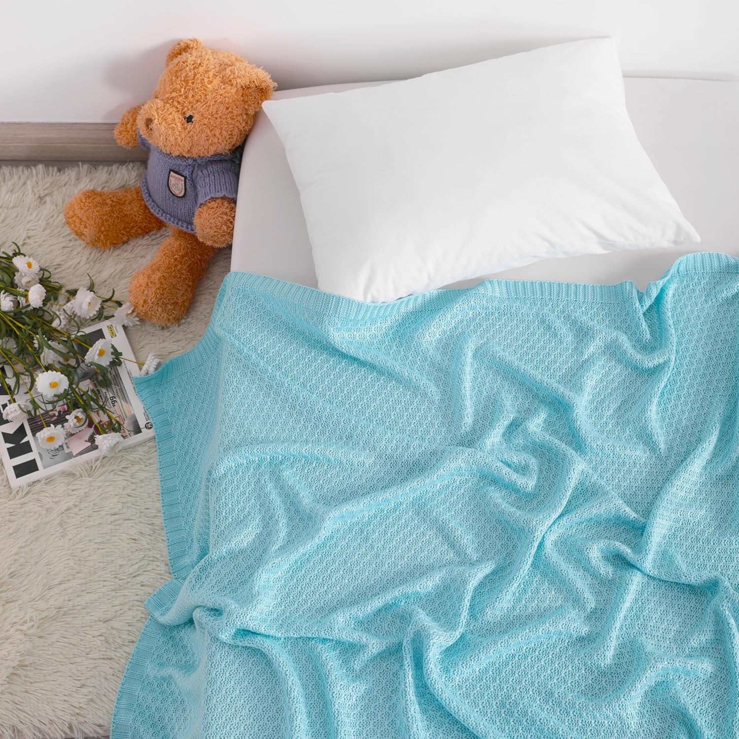 NTBAY Manta refrescante para bebé, manta de punto trenzado para niños pequeños, rayón derivado de bambú, suave y transpirable, manta de 30 x 40
