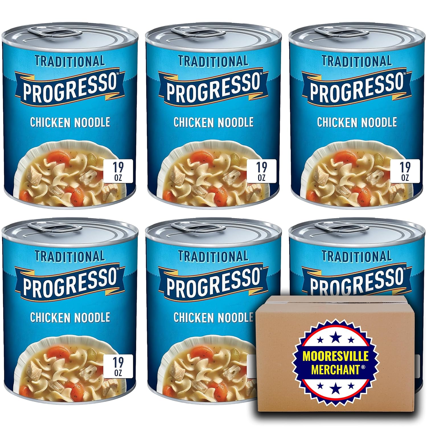 Progresso – Sopa tradicional de fideos de pollo, 19 onzas líquidas, 6 latas con calcomanía Mooresville Merchant