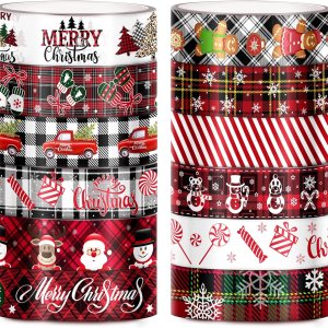 Juego de 12 rollos de cinta Washi a cuadros de Navidad, cinta decorativa de colores, cinta adhesiva de papel de Navidad, cinta adhesiva de papel de Juego de 12 rollos de cinta Washi a cuadros de Navidad, cinta decorativa de colores, cinta adhesiva de papel de Navidad, cinta adhesiva de papel de