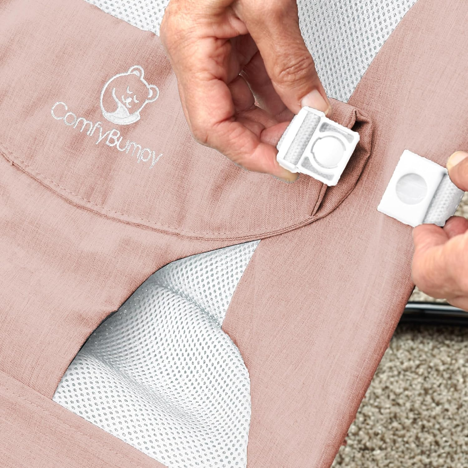 ComfyBumpy Asiento ergonómico para bebé, funda de transporte de viaje adicional, silla inflable segura y portátil con posiciones de altura