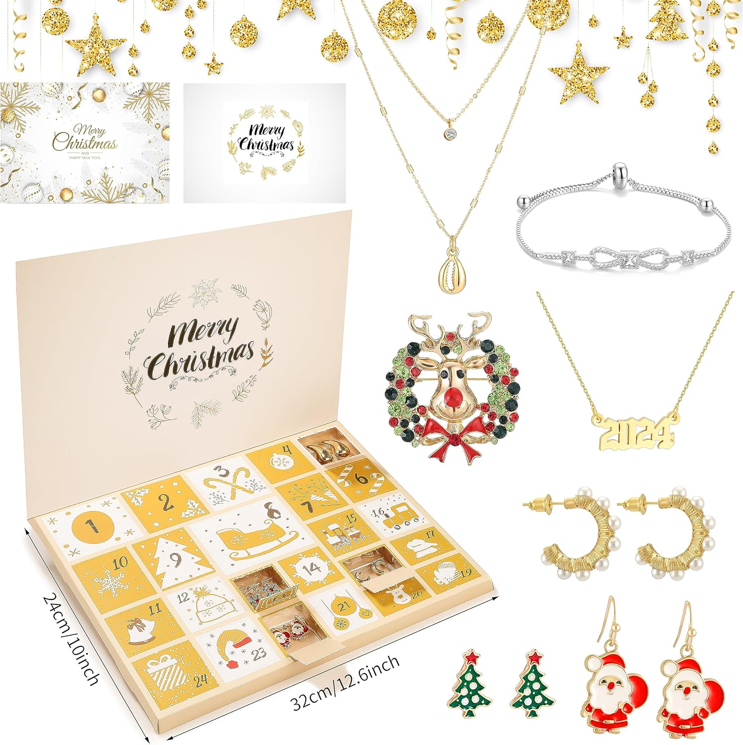 Calendario de Adviento de joyería 2023 para niñas y mujeres, calendario de cuenta regresiva de 24 días de Navidad, caja de regalo de Navidad, hija,