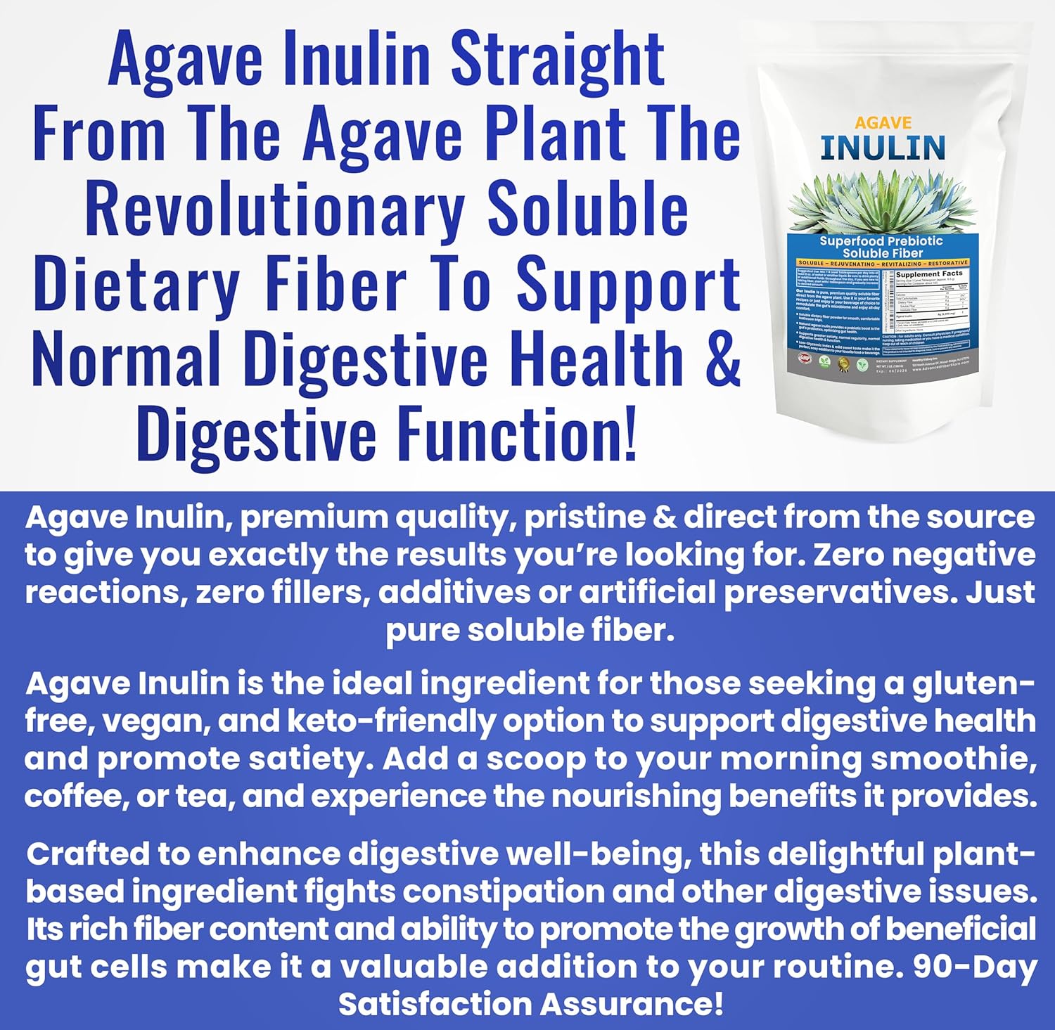 Kidney Restore Polvo de inulina (48 oz3 libras) Suplemento de fibra de inulina soluble prebiótica en polvo de agave suave. Apoyo digestivo para la