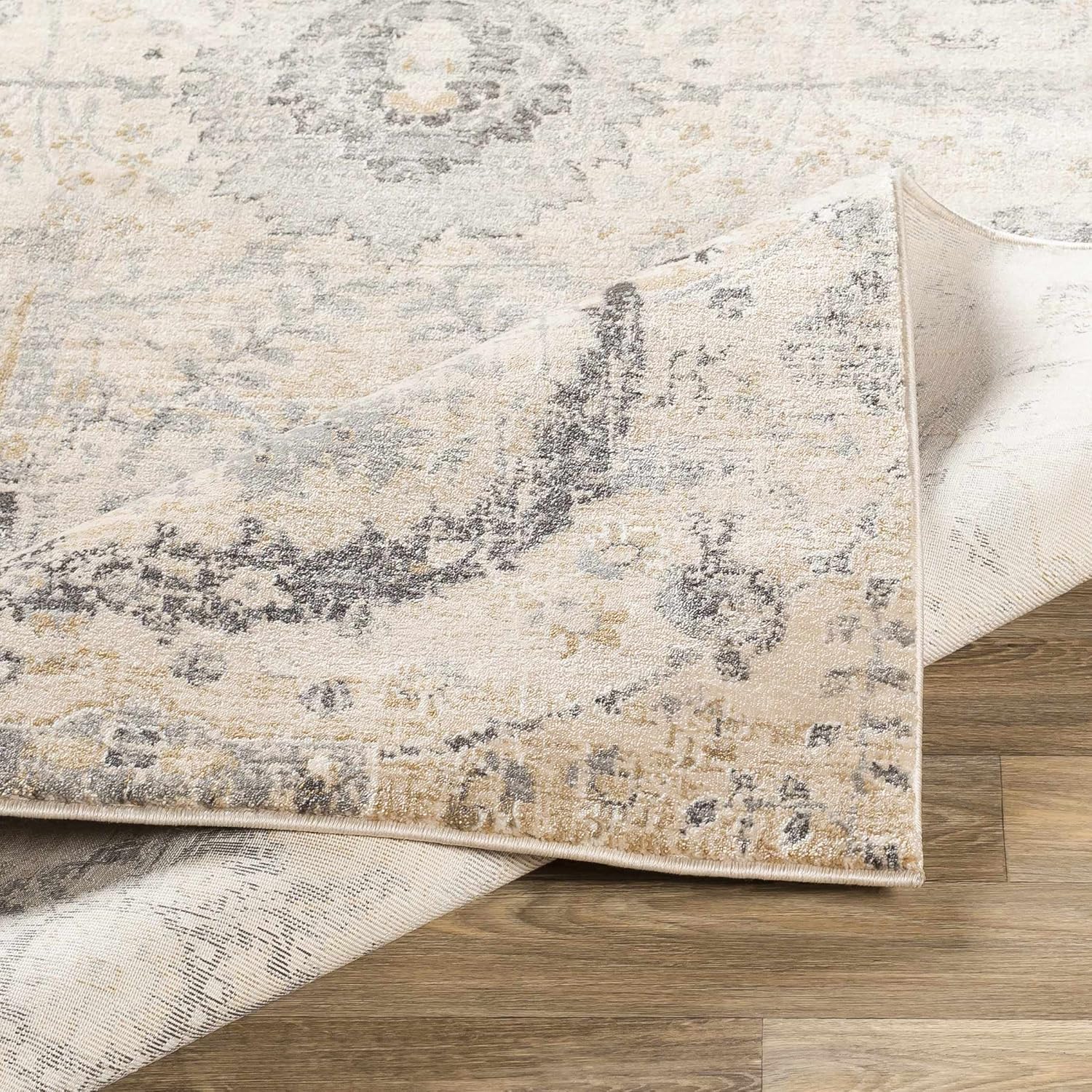 Hauteloom Sunnyside – Alfombra rústica de área grande para sala de estar, dormitorio, comedor, estilo persa, aspecto floral tradicional, gris medio
