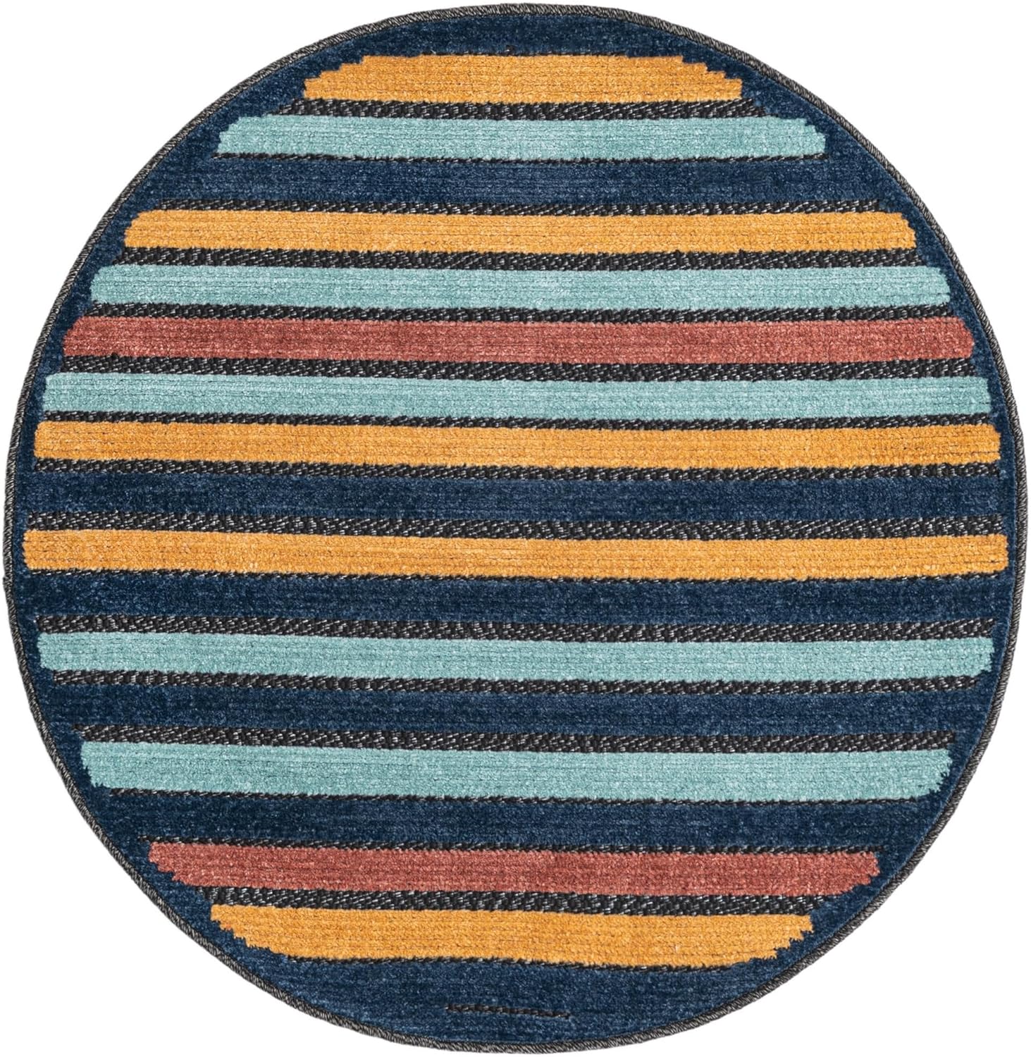 Unique Loom Belize Outdoor Collection – Alfombra de área Altun (3 pies 3 pulgadas, redonda, carbónazul claro)