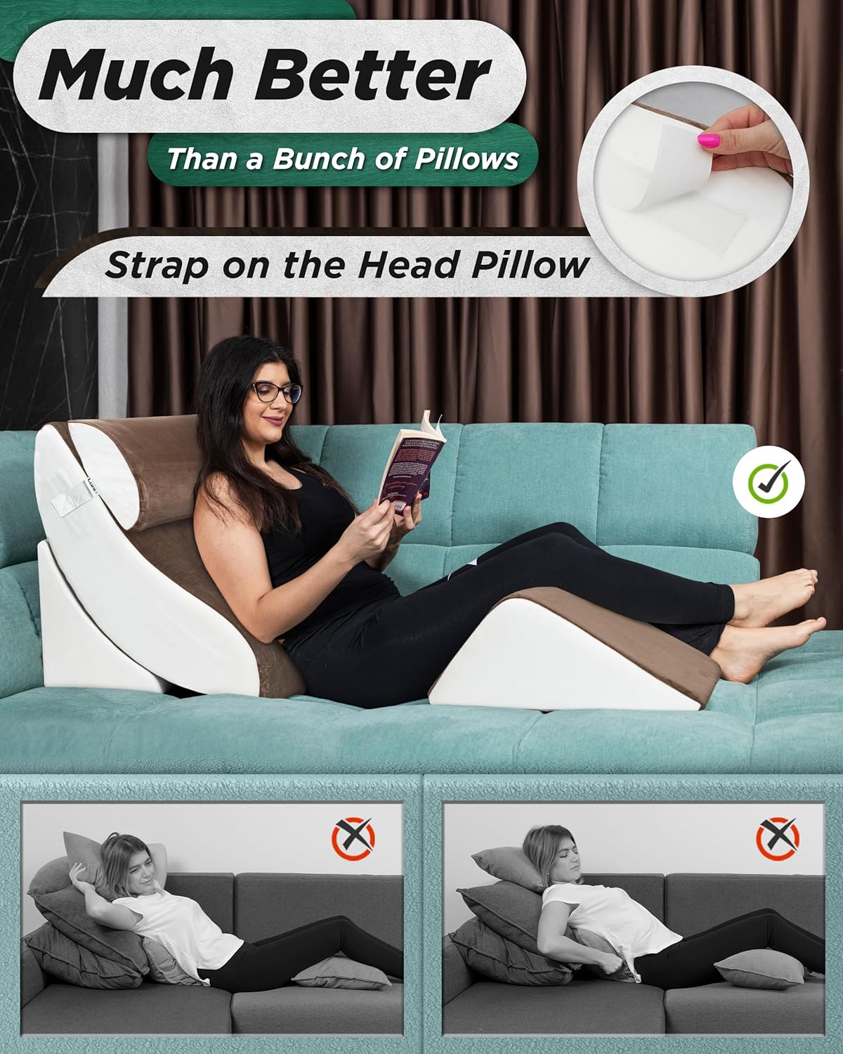 Lunix LX5 - Juego de 4 almohadas ortopédicas de cuña para cama, espuma viscoelástica poscirugía para espalda, alivio del dolor de piernas, almohada - Imagen 5