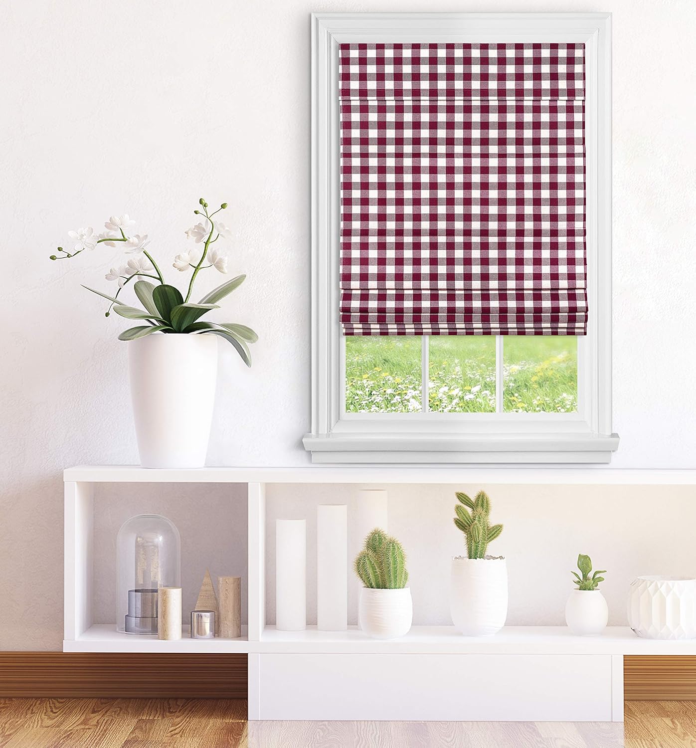 Achim Home Furnishings, Persiana romana de poliéster con diseño de cuadros escoceses, color burdeos, 29 x 64 pulgadas (modelo RSBC29BU04)