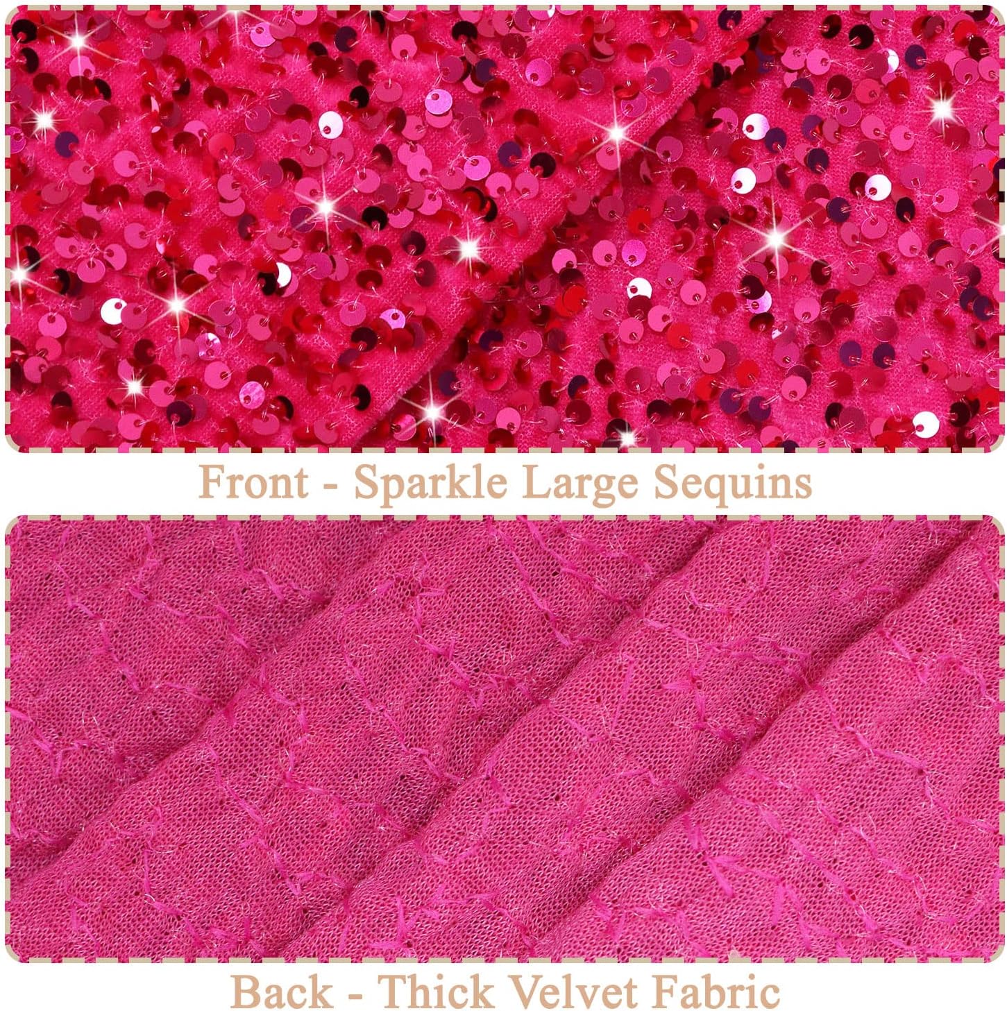 ROMANKAS The Yard – Tela de terciopelo rosa intenso de 2 yardas para coser, tela de lentejuelas brillantes, material de purpurina de sirena, tela