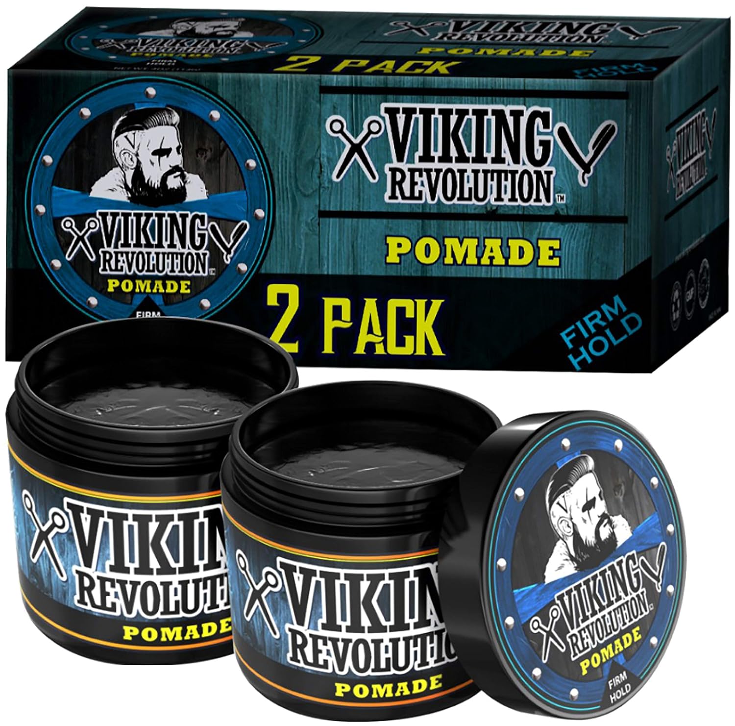 Viking Revolution Pomada para hombre 4oz  Firme fuerte agarre y alto brillo para estilo clásico  A base de agua y fácil de lavar (paquete de 2)