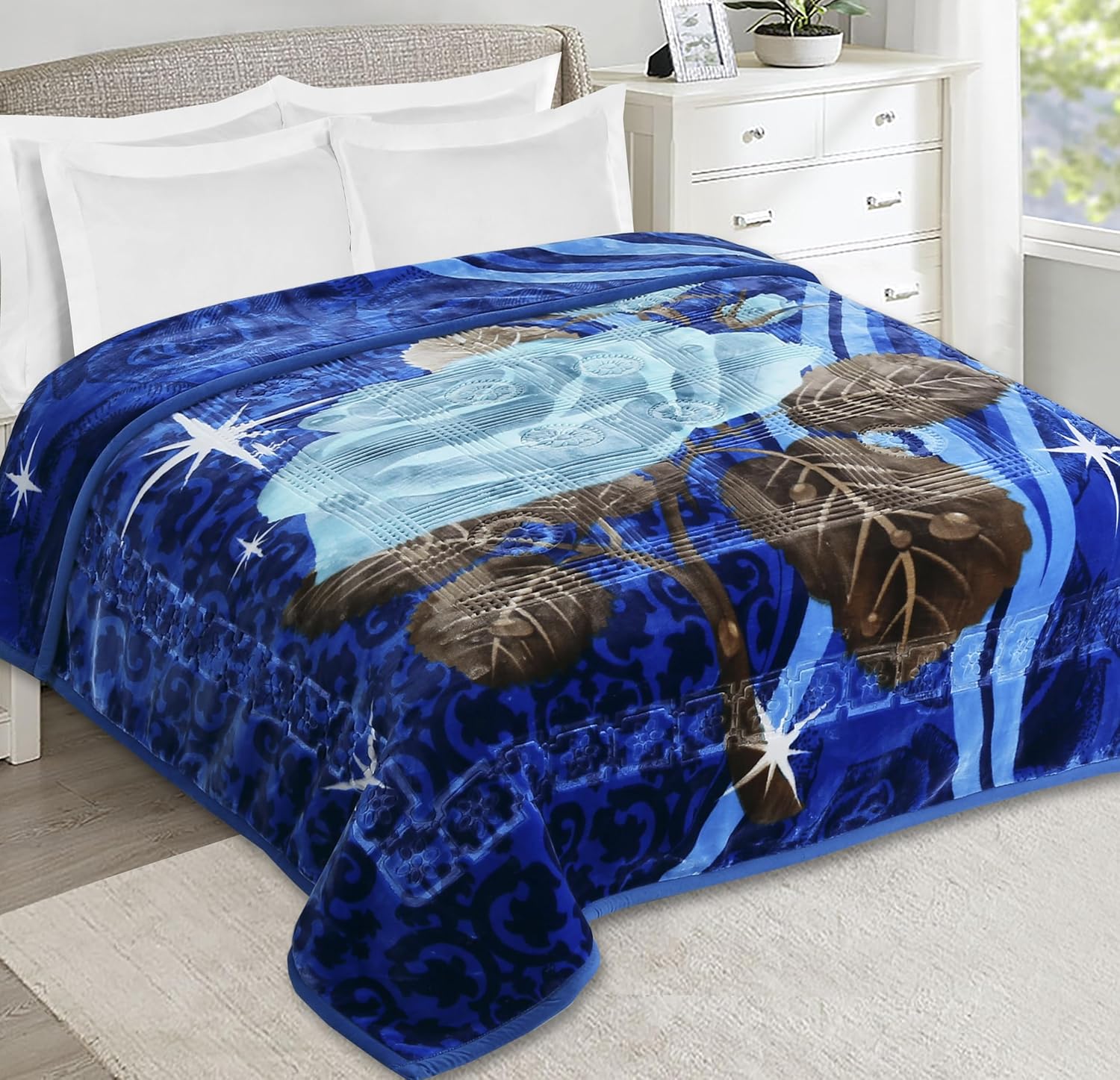 Nestl Manta de forro polar de terciopelo de 12 libras para invierno, 2 capas, pesada y cálida, estilo coreano, manta reversible estampada Raschel