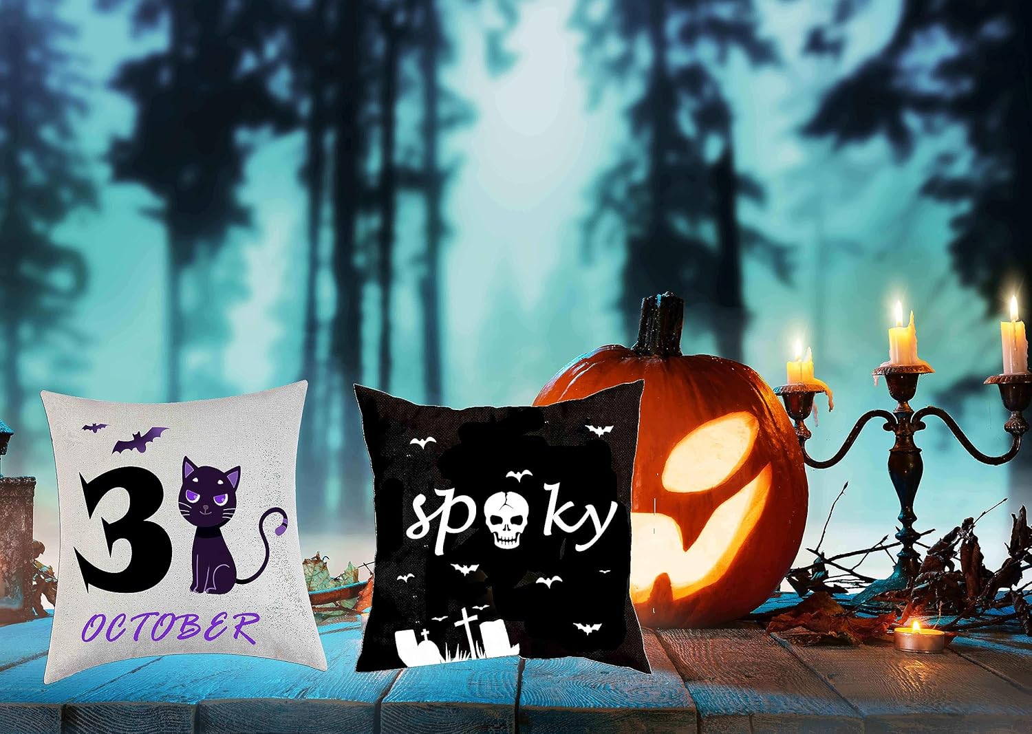 Juego de 4 fundas de almohada de Halloween de 18 x 18 pulgadas para decoración de Halloween, decoración de interiores y exteriores, suministros de