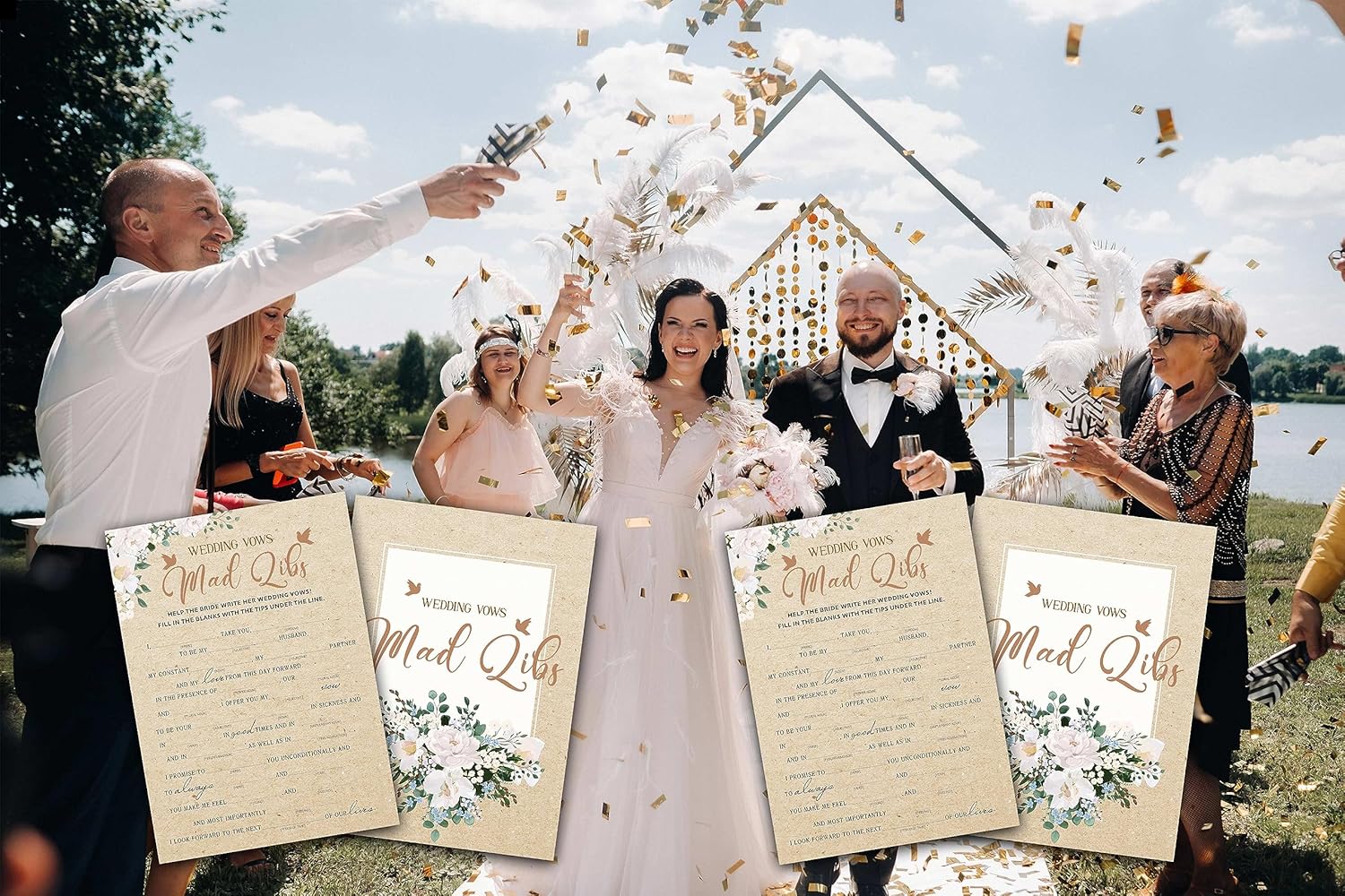 Juegos de papel kraft para despedida de soltera, 30 tarjetas de juego para bodas, decoración de suministros florales rústicos para despedida de