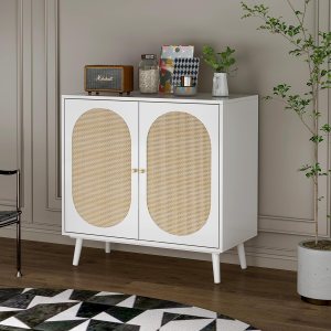 Armario de almacenamiento bohemio con 2 puertas de ratán, armario de mimbre para bufé, mesa de consola de armario, armario de madera de mediados de Armario de almacenamiento bohemio con 2 puertas de ratán, armario de mimbre para bufé, mesa de consola de armario, armario de madera de mediados de