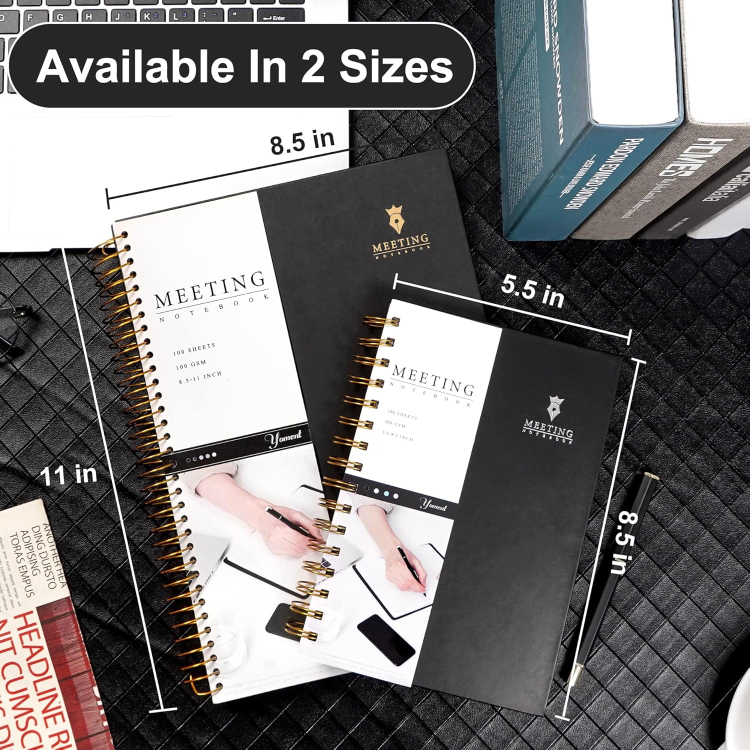 Cuaderno de reuniones para el trabajo con artículos de acción de 5.5 x 8.5 pulgadas, planificador de reuniones en espiral de tapa dura para oficina,