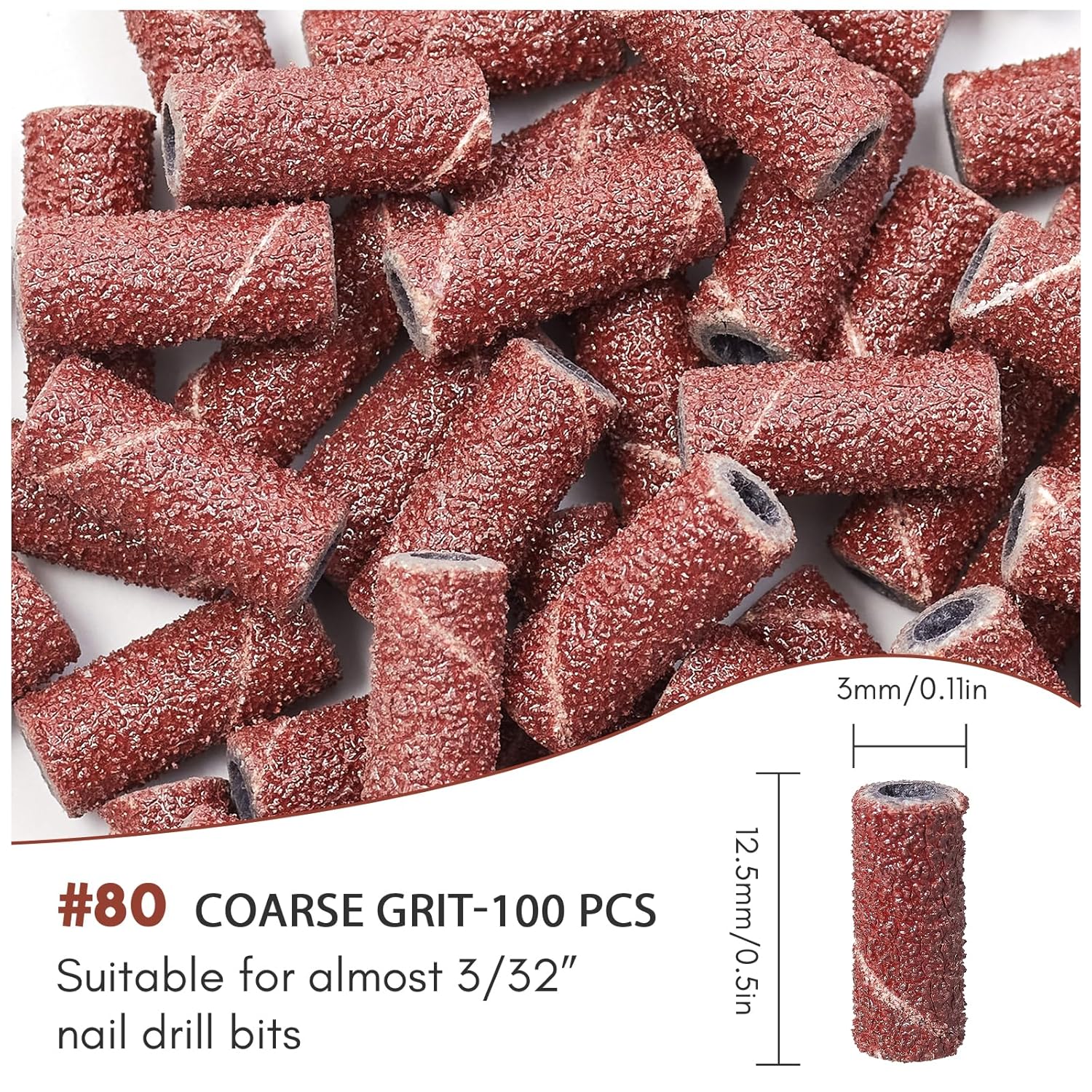 Makartt Bandas de lijado para taladro de uñas, 100 unidades de diseño mejorado 2023 pequeñas limas de lijado de uñas para brocas de mandril de 0.118