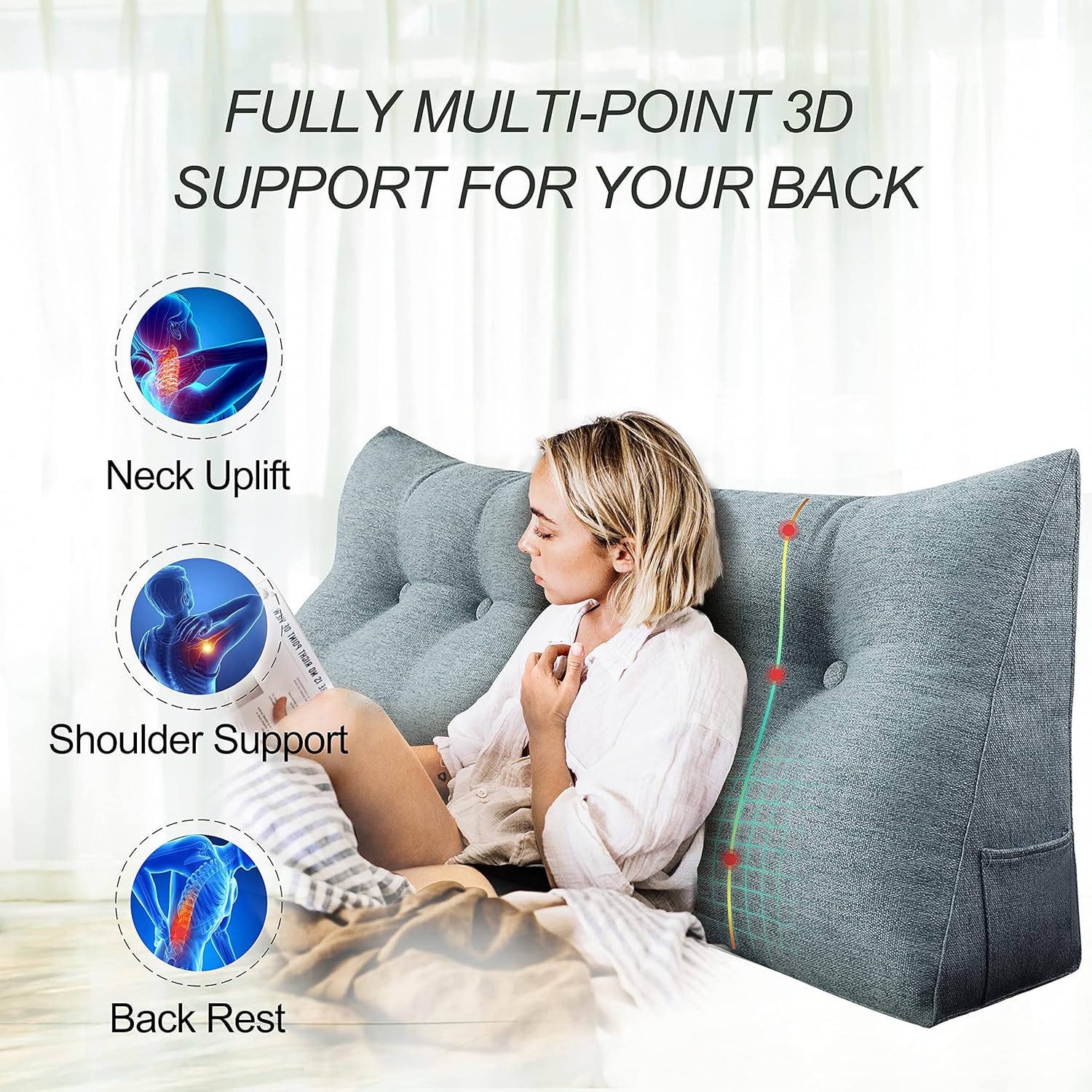 Almohada WOWMAX grande de apoyo con forma triangular, almohada con forma de cuña para respaldo o lectura, cabecero para el día de la Madre, para la