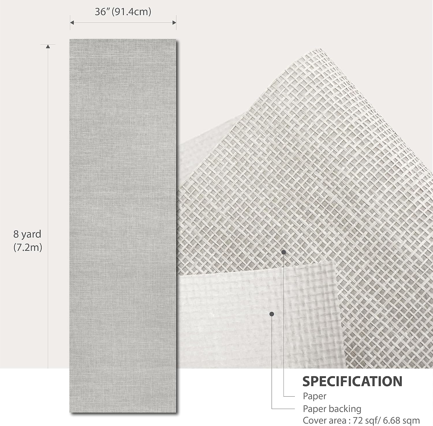 Wallcovering W010102 Cosmo Collection 36 pulgadas de ancho x 8 yardas de largo, tejido de papel natural, textura moderna, sin pegar, para sala de