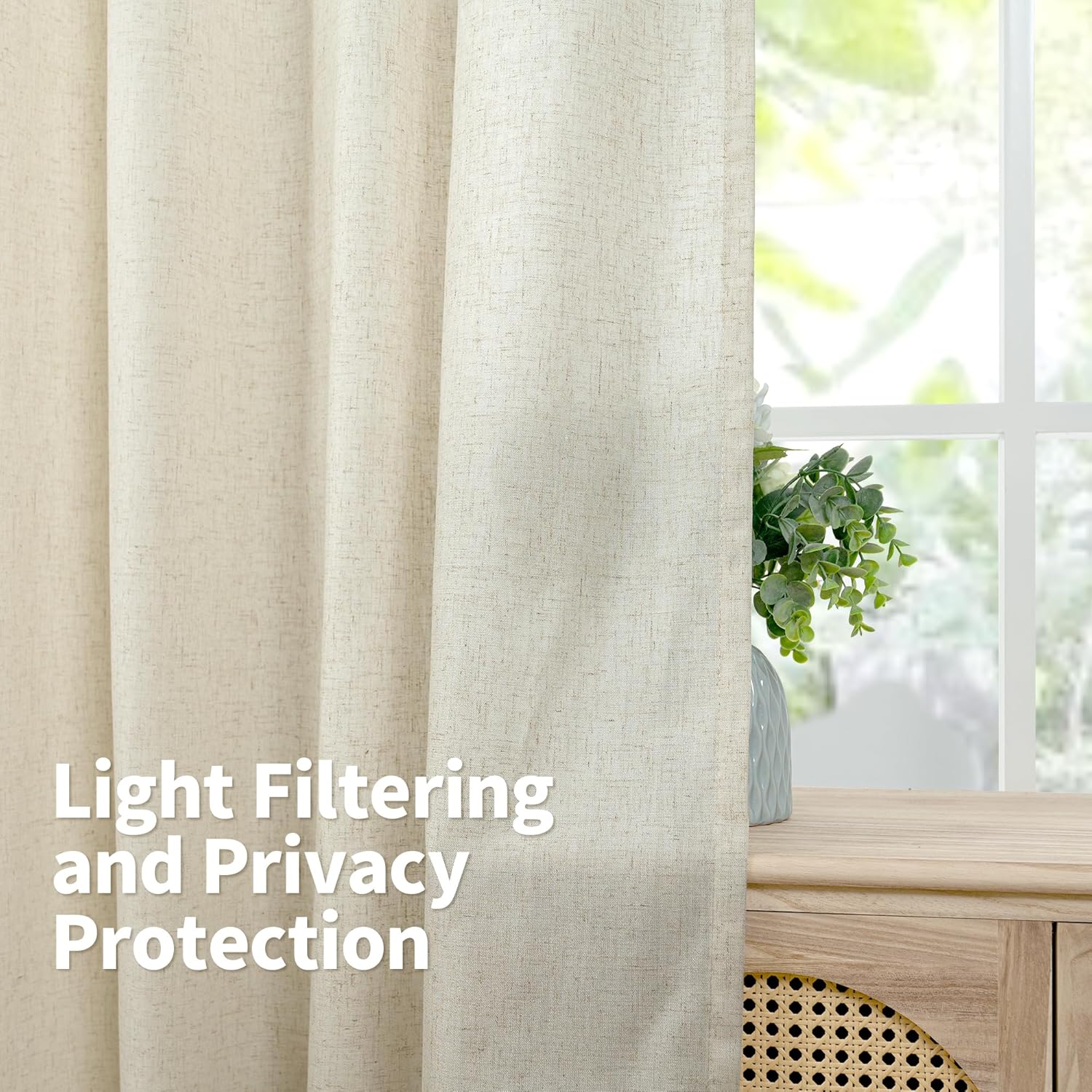YoungsTex Cortinas de lino con ojales de 84 pulgadas de largo, cortinas de lino para ventana de sala de estar, filtran la luz para dormitorio,