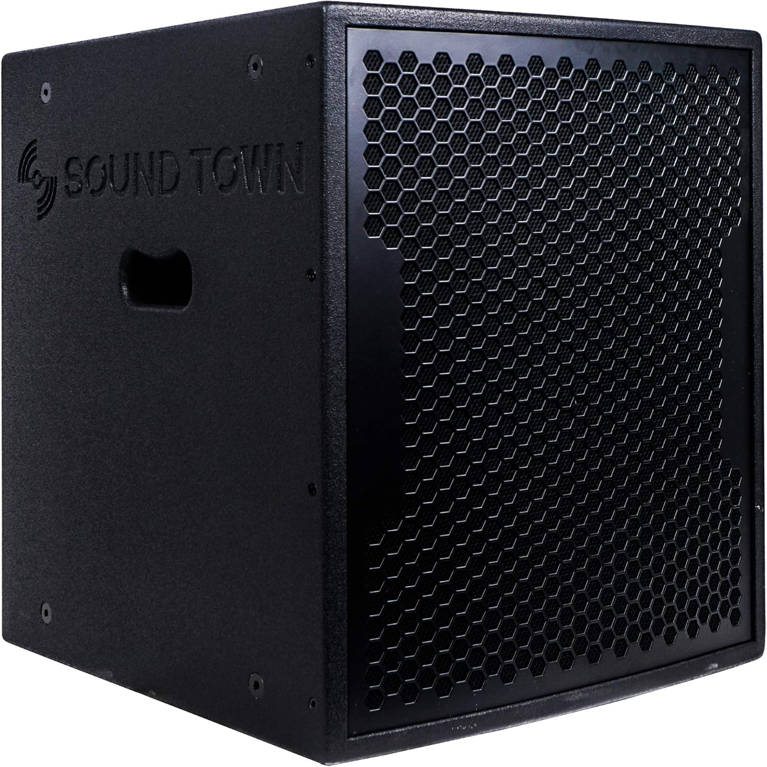 Sound Town Paquete de 2 subwoofers PA DJ de 15 pulgadas y 1600 vatios con salidas de altavoz, carcasa de madera contrachapada y ruedas, color negro