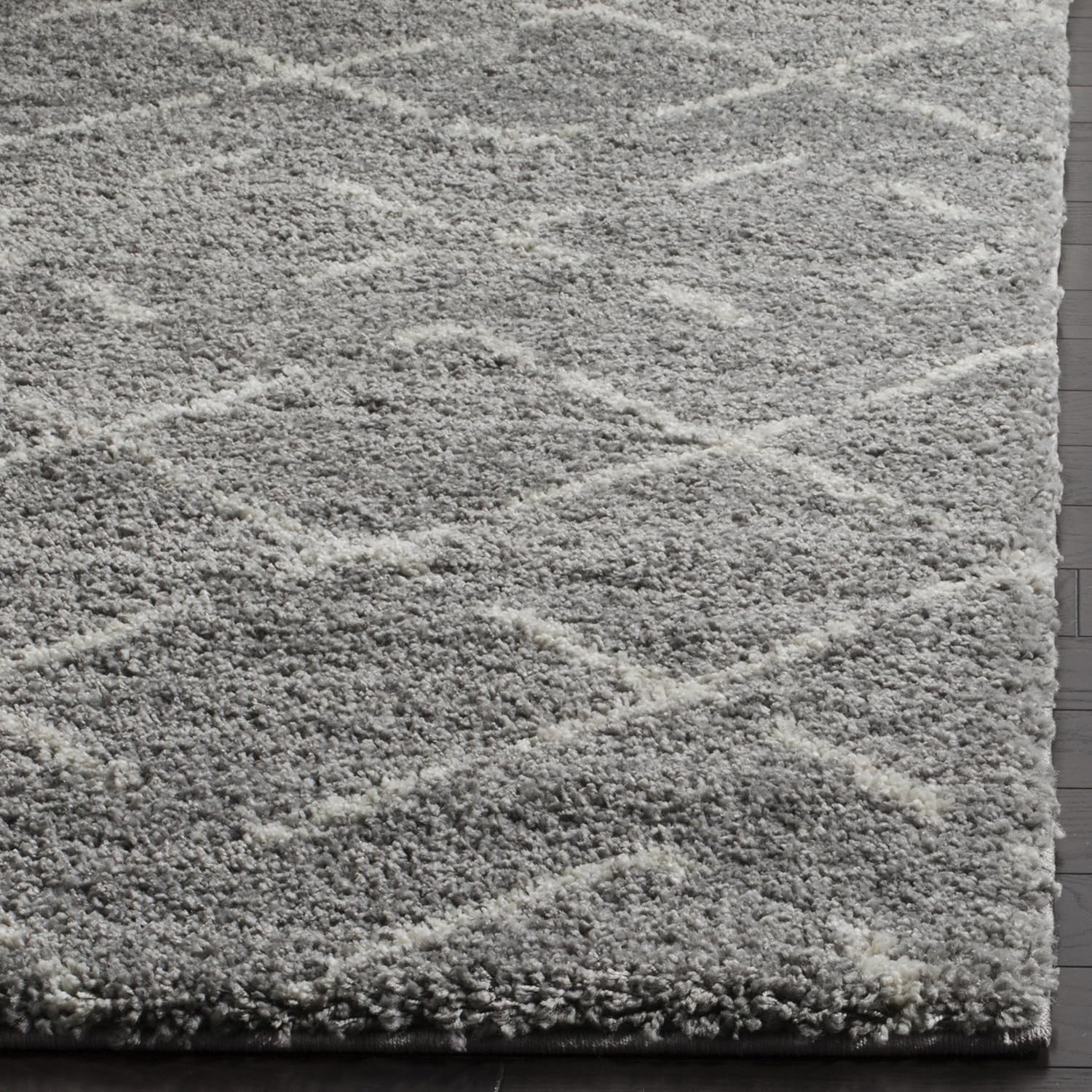 SAFAVIEH Arizona Shag Collection – Alfombra de área, 10 x 14 pies, diseño de diamante marroquí, color gris y marfil, no desprende pelusa y de fácil