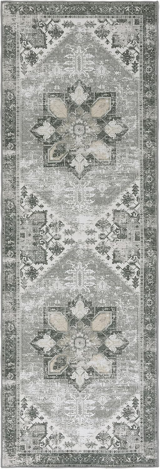 SAFAVIEH Tucson Collection – Alfombra de pasillo, 2 pies 6 pulgadas x 8 pies, diseño salvia oscura y marfil, diseño persa, no desprende pelusa,