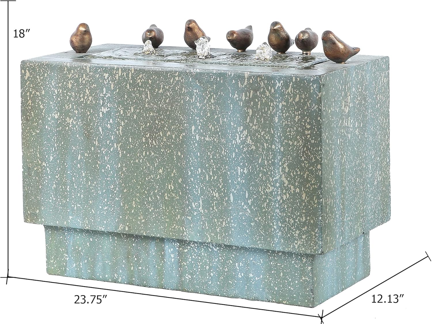 LuxenHome – Fuente rectangular de resina de 24 pulgadas, fuente rectangular de piedra y pátina con luces LED, fuente de cascada apilada en el suelo