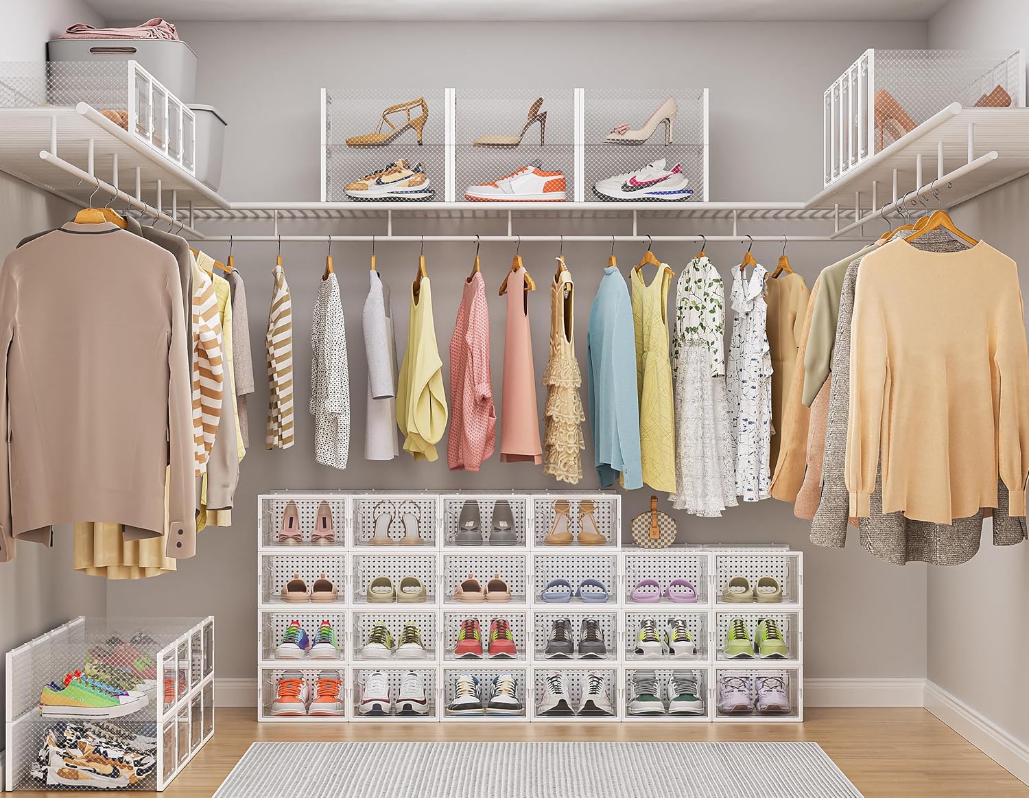 HOMIDEC Paquete de 12 cajas de almacenamiento de zapatos, organizador de zapatos para armario, caja de zapatos apilable de plástico transparente,