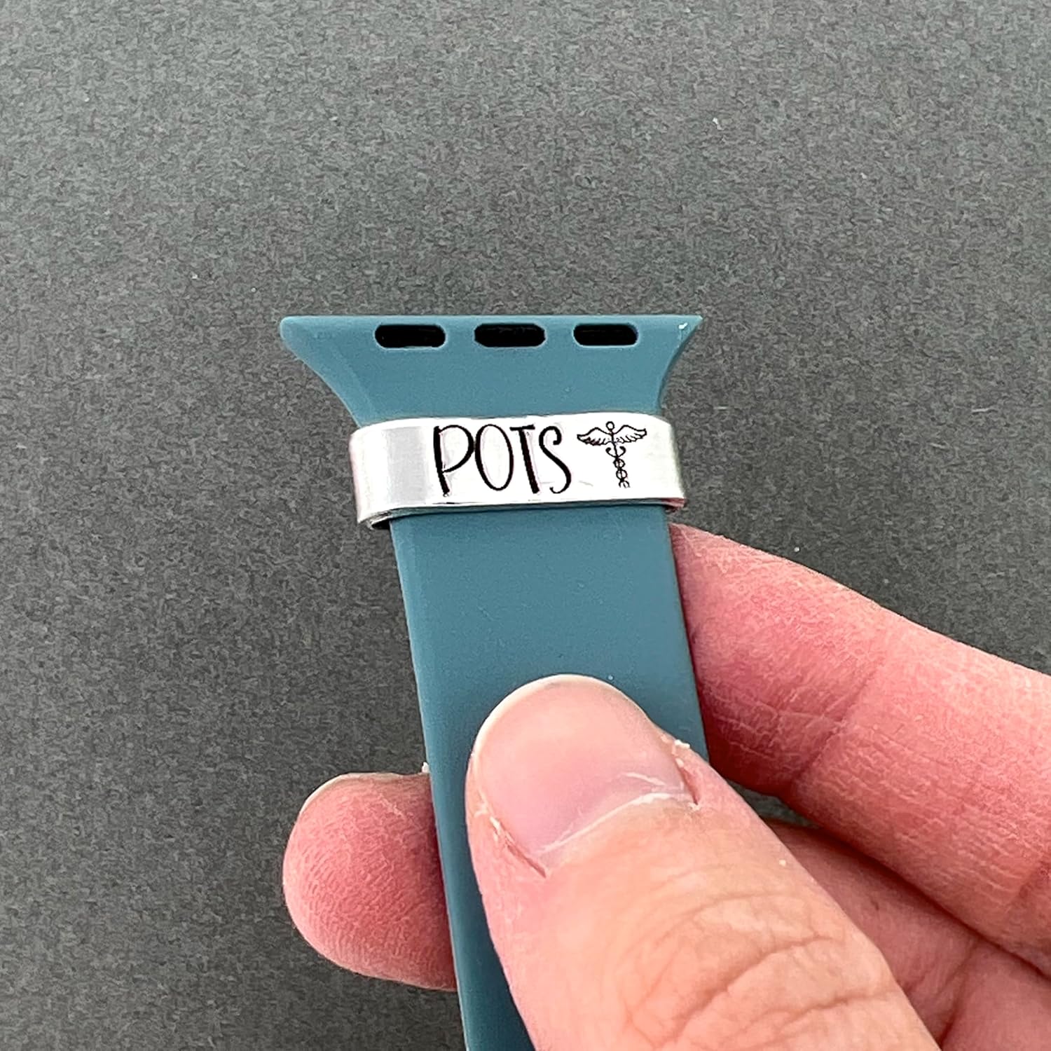 POTS Medical Alert ID Watch Charm, Hand Stamped Tag for Smartwatch, Made of Lightweight Aluminum, Band Not Included