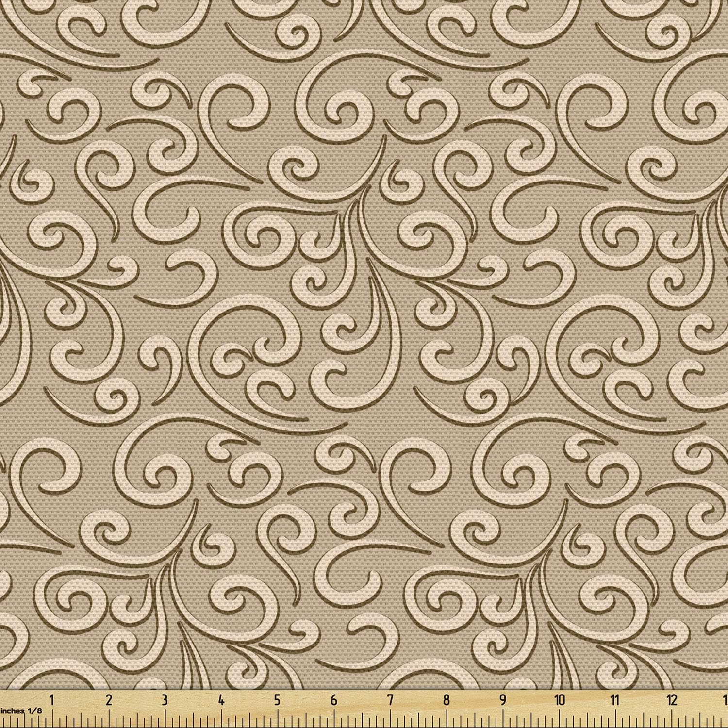 Ambesonne Tela beige de The Yard, patrón de damasco de remolinos florales barrocos, estilo victoriano clásico en fondo retro antiguo, tela