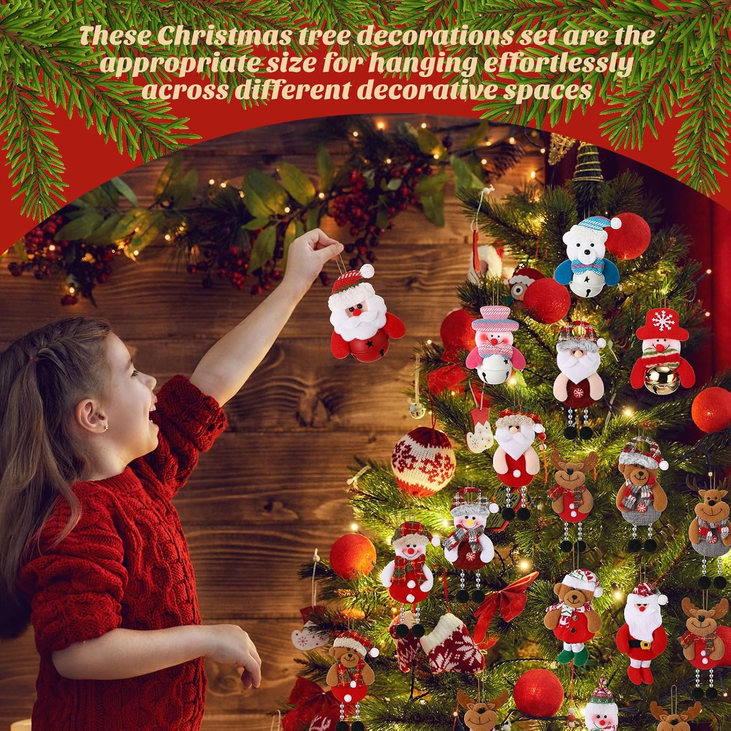 Skylety 16 piezas de decoraciones de árbol de Navidad, de peluche, oso de Papá Noel, colgantes de árbol de Navidad, alce, muñeco de nieve, campana,