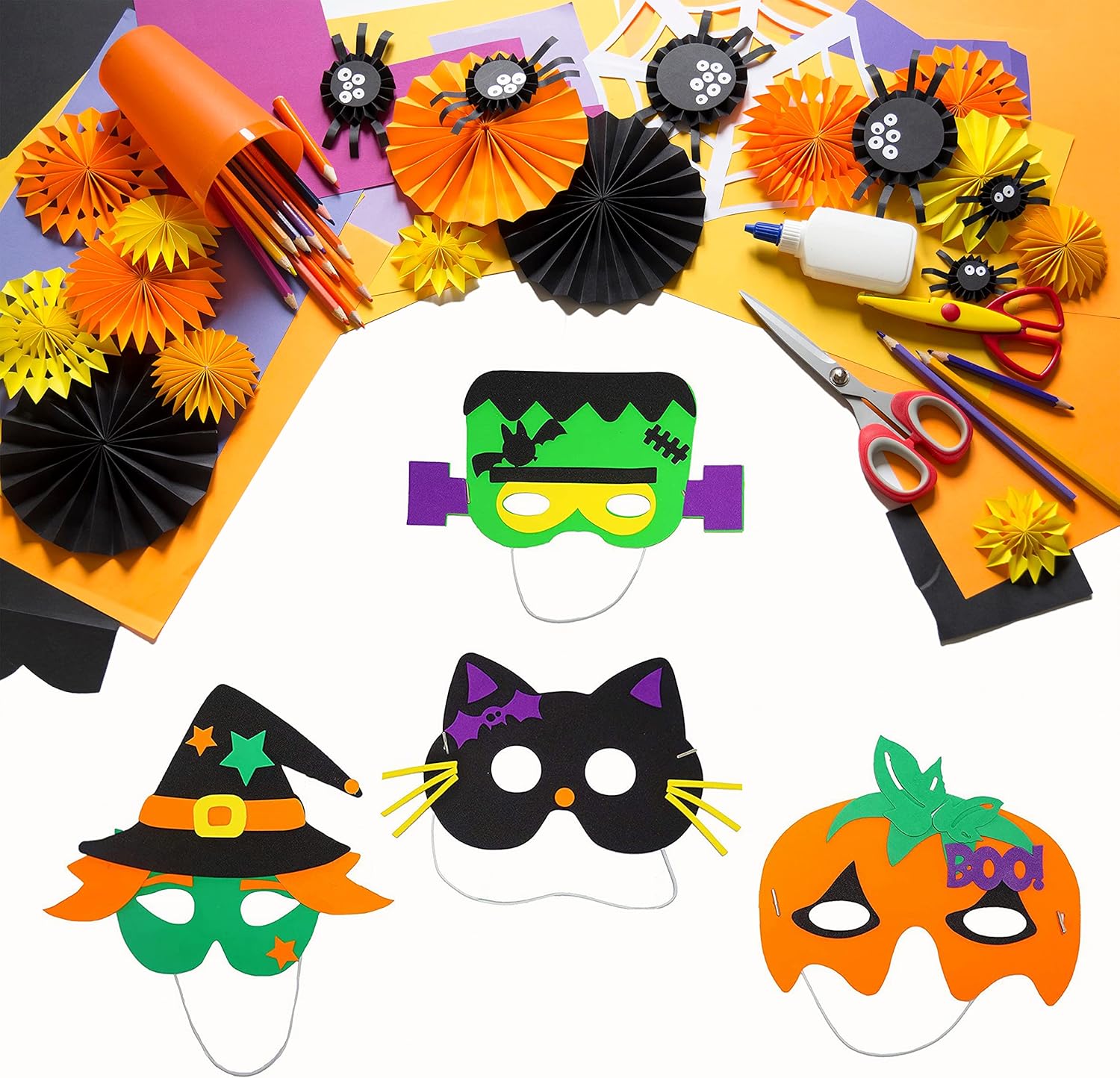 4E’s Novelty Manualidades de Halloween para niños, kit de manualidades de espuma autoadhesiva  4 estilos  Actividades de grupo en casa escolar,