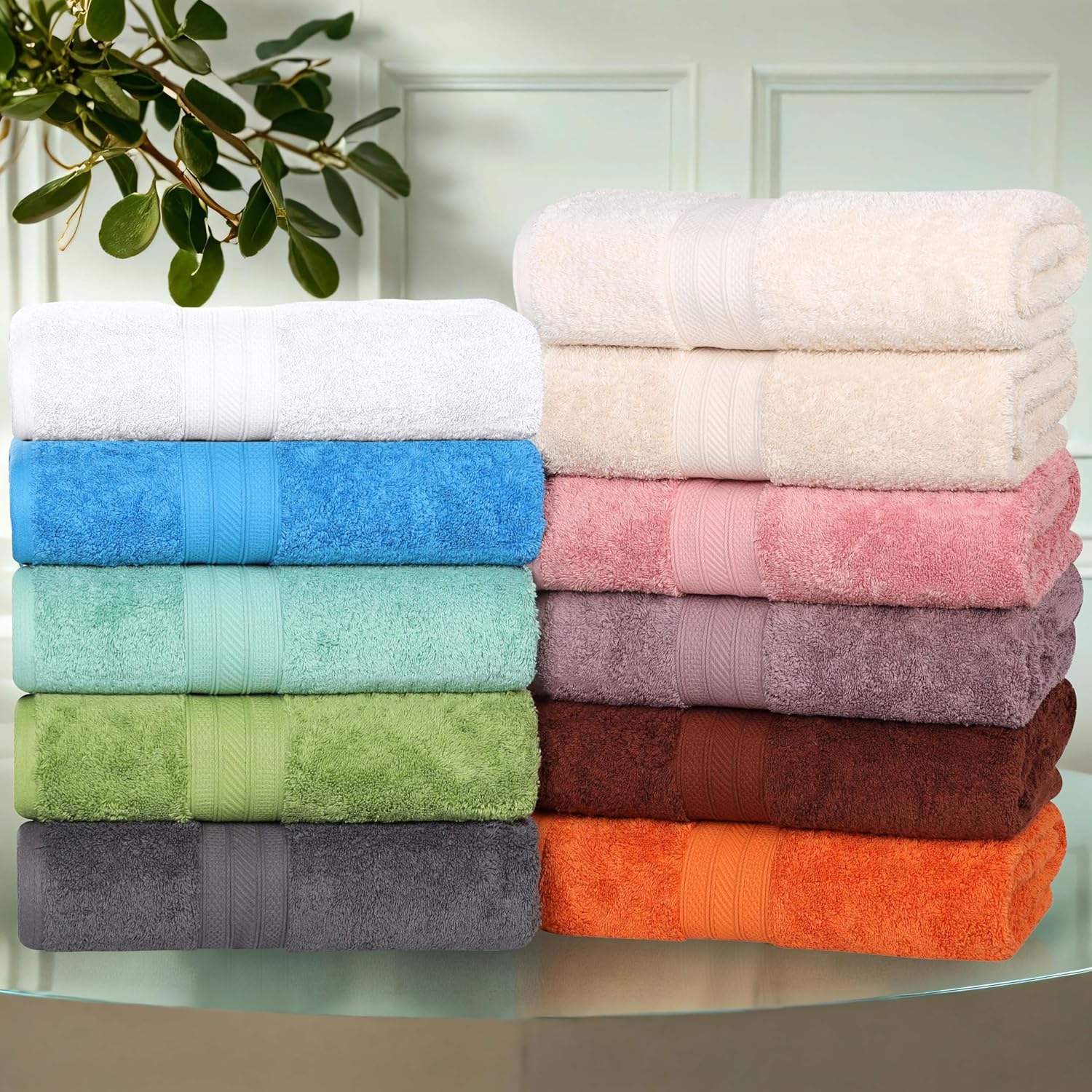 Superior Juego de 4 toallas de baño de 100% algodón peinado de fibra larga de 27.64 ozm, altamente absorbentes, para baño, ducha, cocina, súper