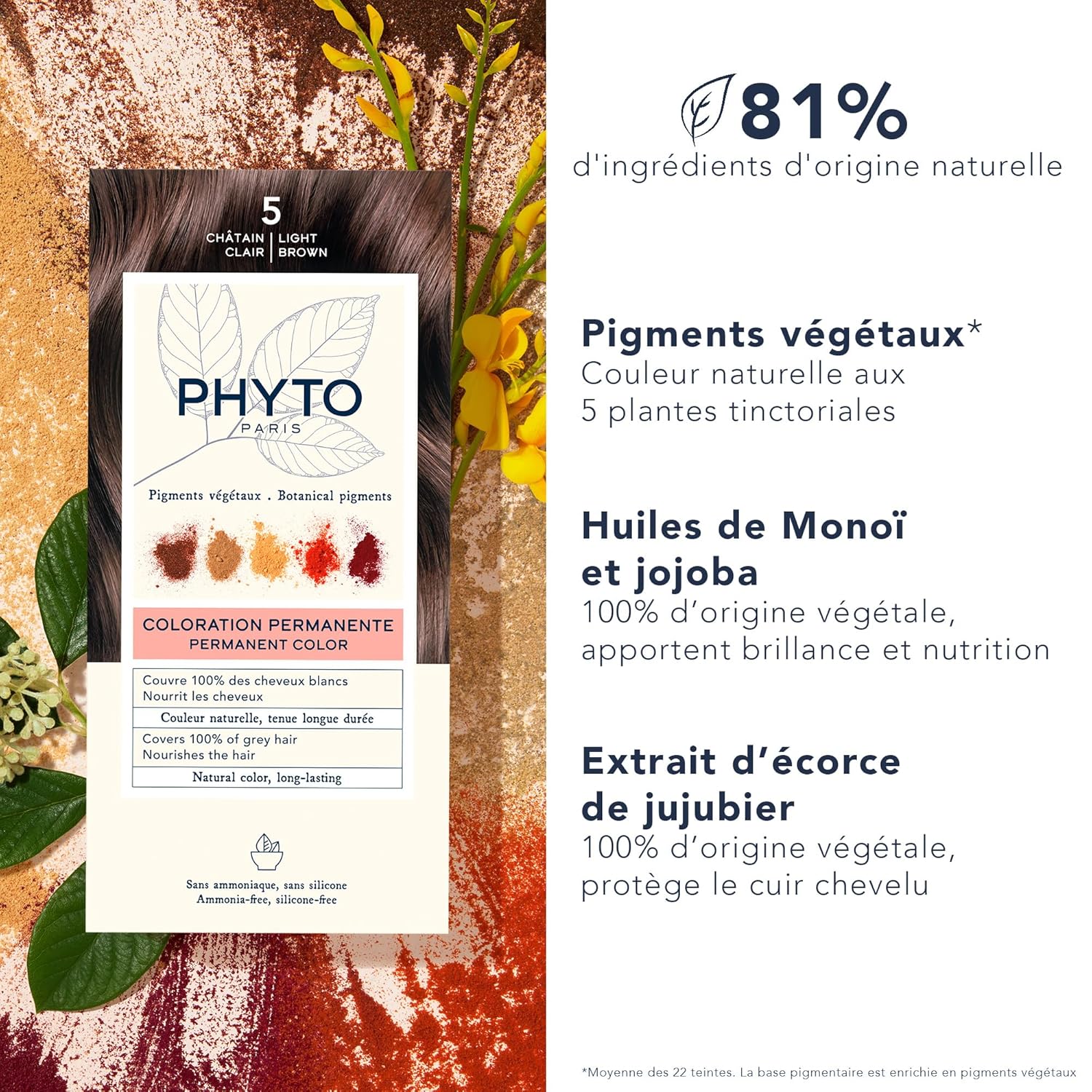 PHYTO Phytocolor – Tinte permanente para el cabello con pigmentos botánicos, 100 % cobertura de cabello gris, sin amoníaco, sin PPD, sin resorcina,
