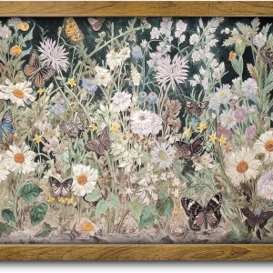 BANMU Pintura de jardín de mariposas de flores silvestres – Arte de pared botánico oscuro de primavera, pintura floral tonificada con joyas para BANMU Pintura de jardín de mariposas de flores silvestres – Arte de pared botánico oscuro de primavera, pintura floral tonificada con joyas para