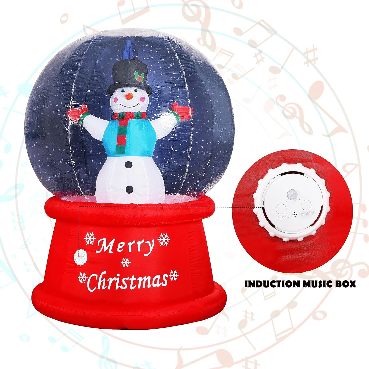 Beyond Your Thoughts Globo de nieve inflable de Navidad 2023 de 6 pies con muñeco de nieve de música, soplador de aire con luz LED brillante,