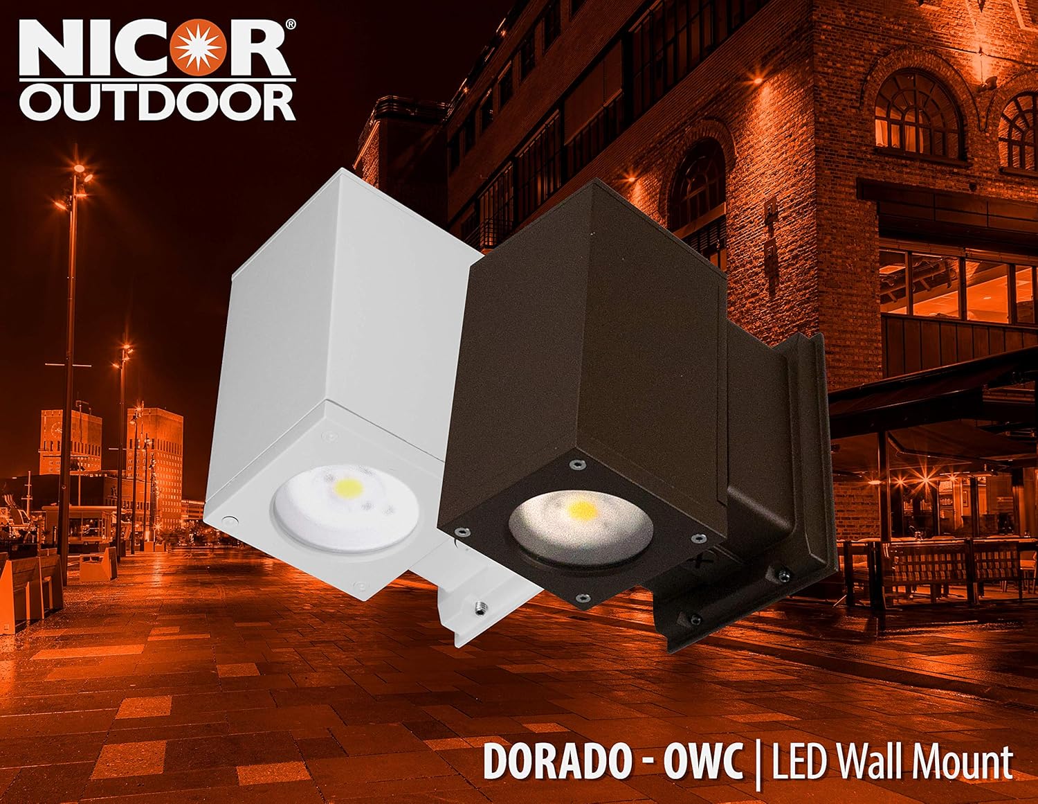 NICOR Outdoor OWCQ4D1022MV40BZ Dorado 22W Square LED Wall Mount, 4000K, luz cilíndrica de bronce para exteriores, 4