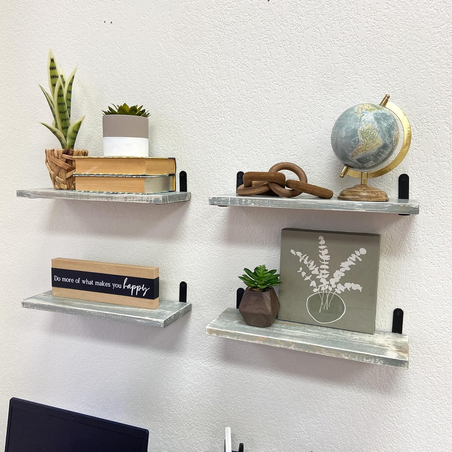 Barn Walls Estantes flotantes – Juego de cuatro – Esmalte en polvo azul, diseño de granja, montaje en pared.