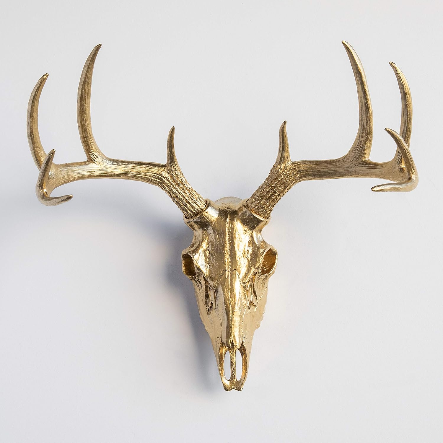 Soporte de pared con calavera de ciervo de taxidermia sintética, oro metálico, BS0808