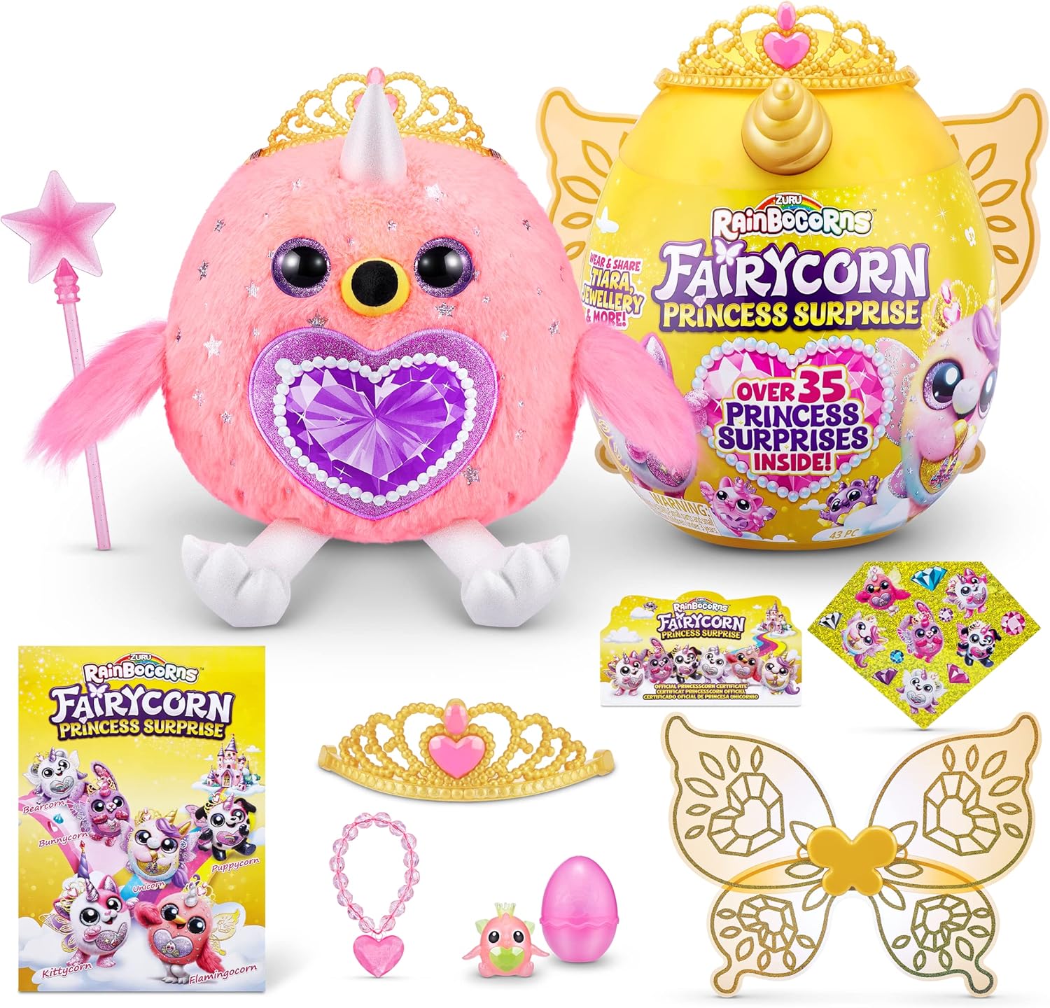 Rainbocorns Fairycorn Princess Surprise (flamenco) por ZURU – Peluche coleccionable de 11 pulgadas, huevo sorpresa, alas de hadas portátiles,