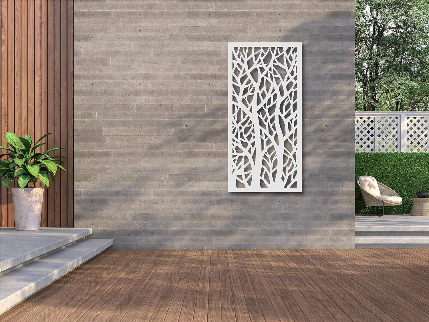 VIMA Panel de pared decorativo de árboles gemelos, tablero de PVC con diseño de valla de pantalla privada, 48 pulgadas de largo x 24 pulgadas de