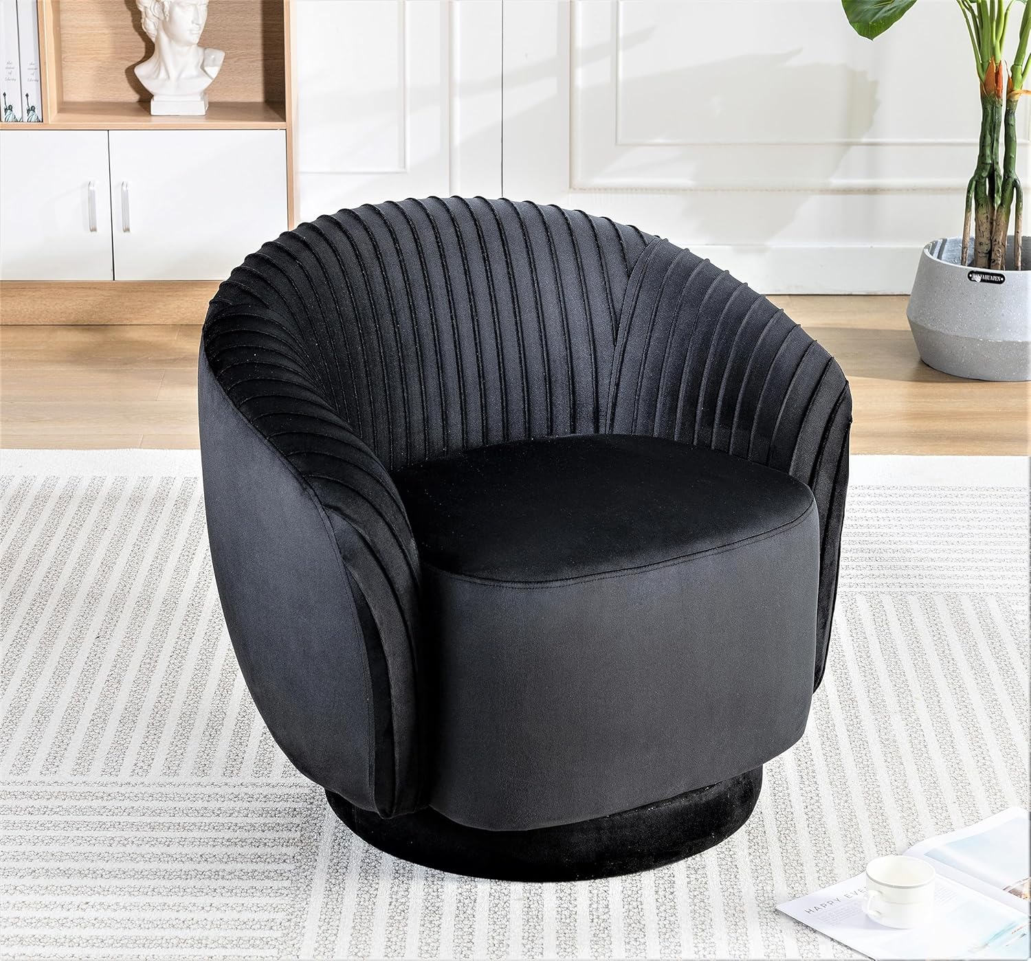 Modern Barrel – Silla giratoria con tapicería de terciopelo de felpa y rotación suave de 360, sofá de un asiento redondo para sala de estar,