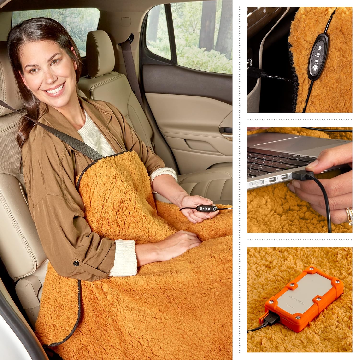 Stalwart Paquete de 2 mantas térmicas de sherpa alimentadas por USB para viajes, hogar, oficina o campamento, accesorios de invierno para automóvil
