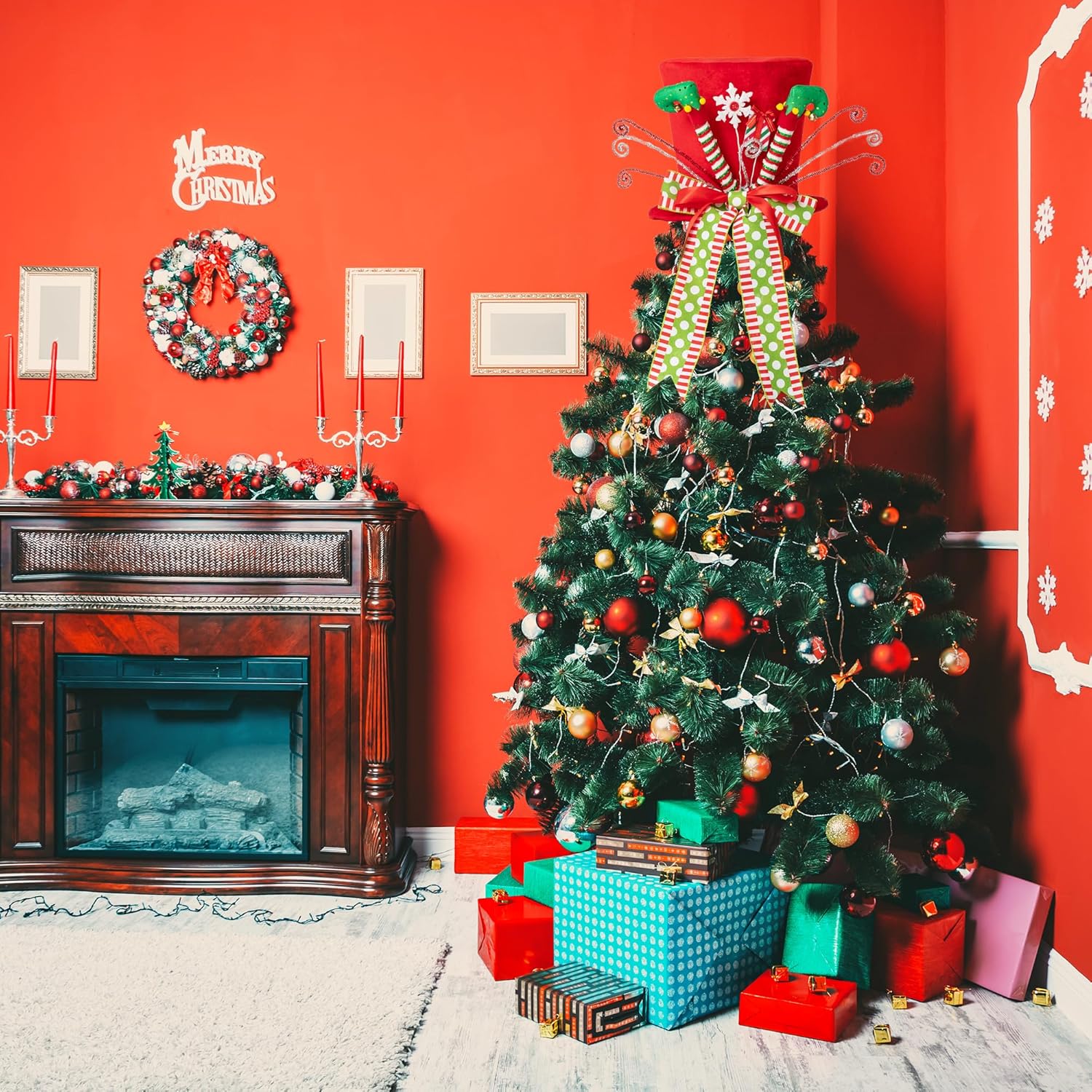 Sombrero para decoración del árbol de Navidad, patas de elfo, decoración de árbol de Navidad con lazo, adornos de árbol de Navidad para decoración