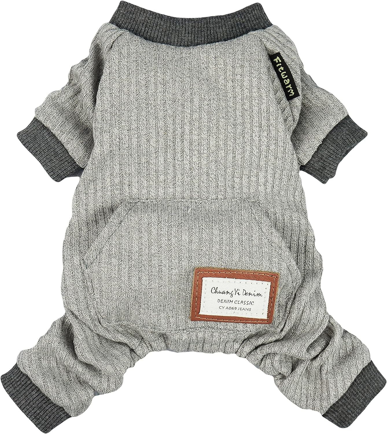 Fitwarm Ropa ligera de punto para mascotas, pijama para perro, pijama gris, L, gris
