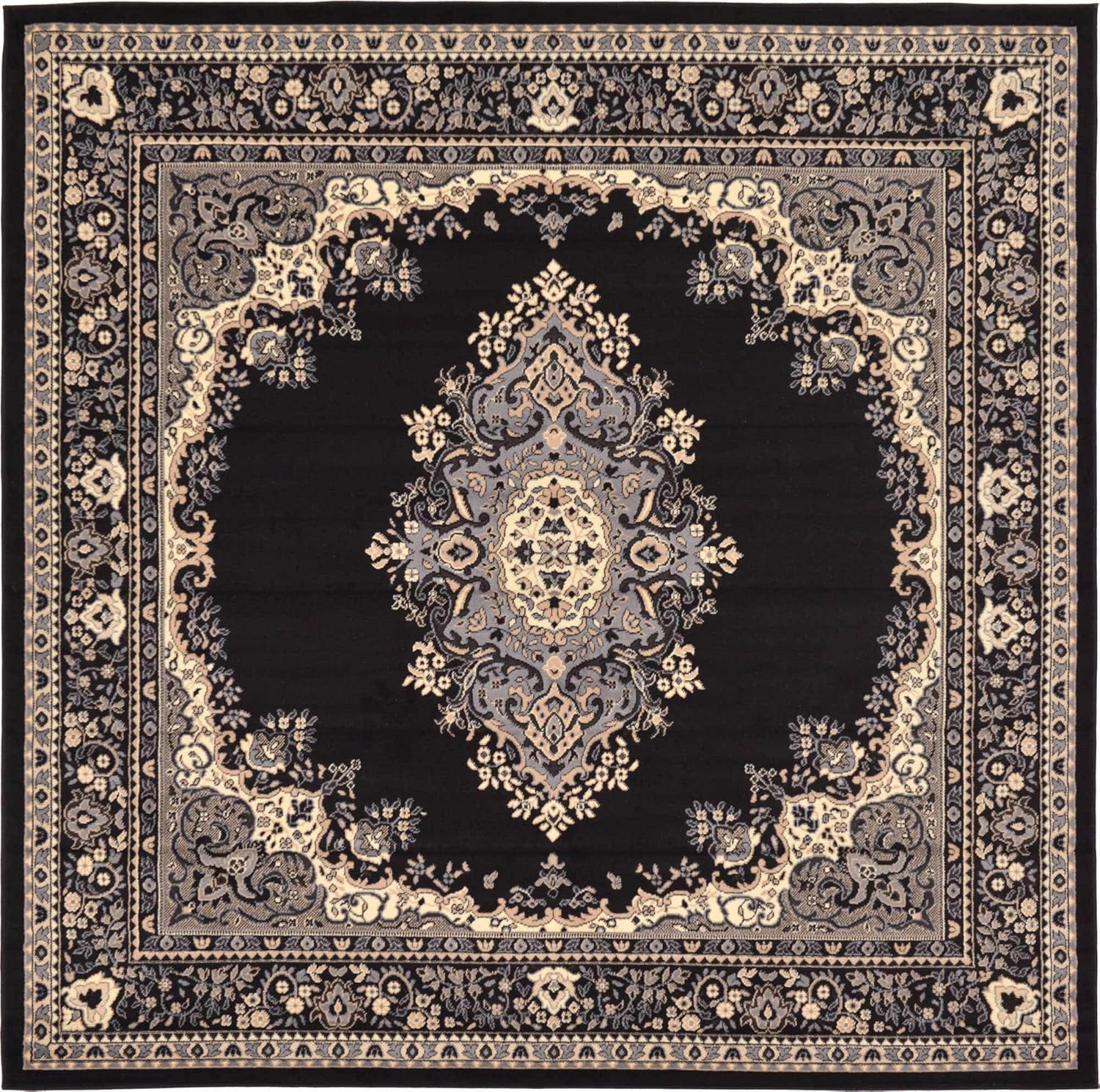 Unique Loom Reza Collection- Alfombra, Polipropileno, Negro